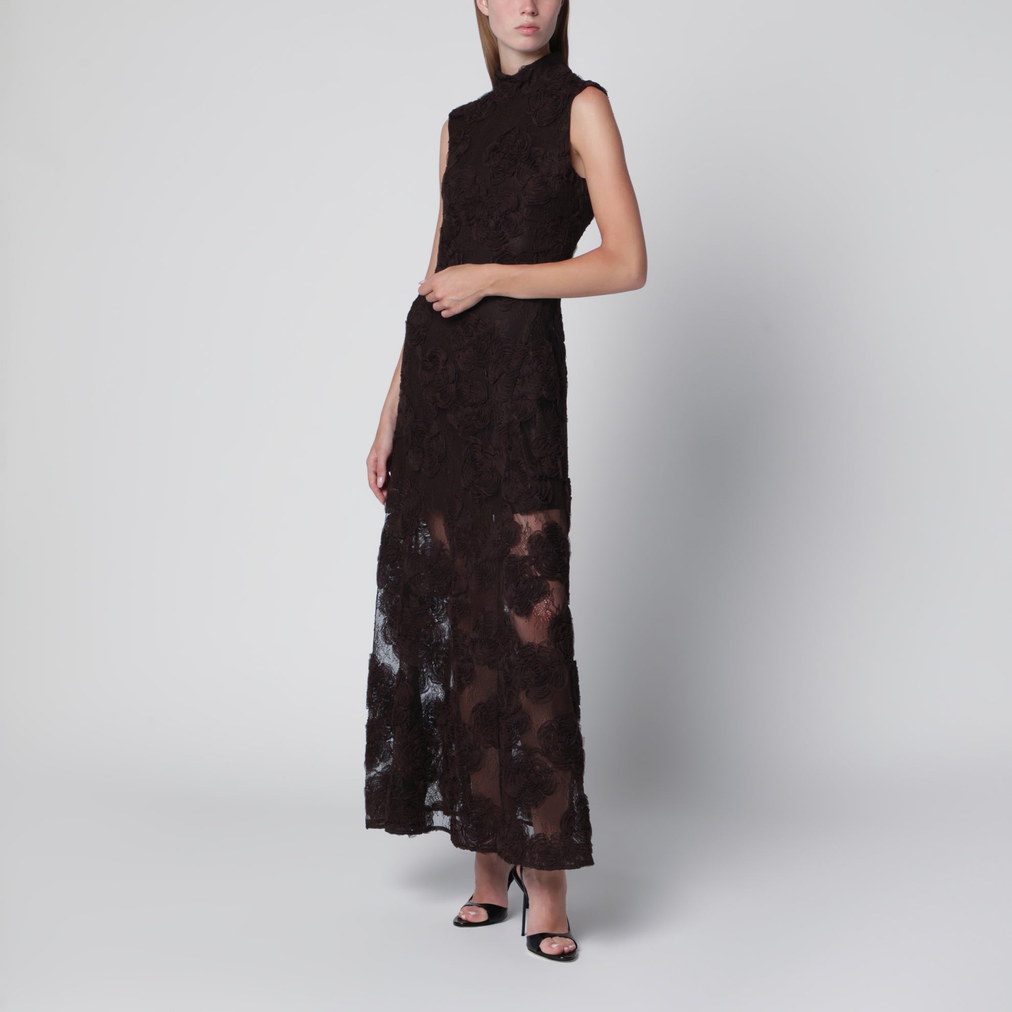 Dark brown 3D flower dress
