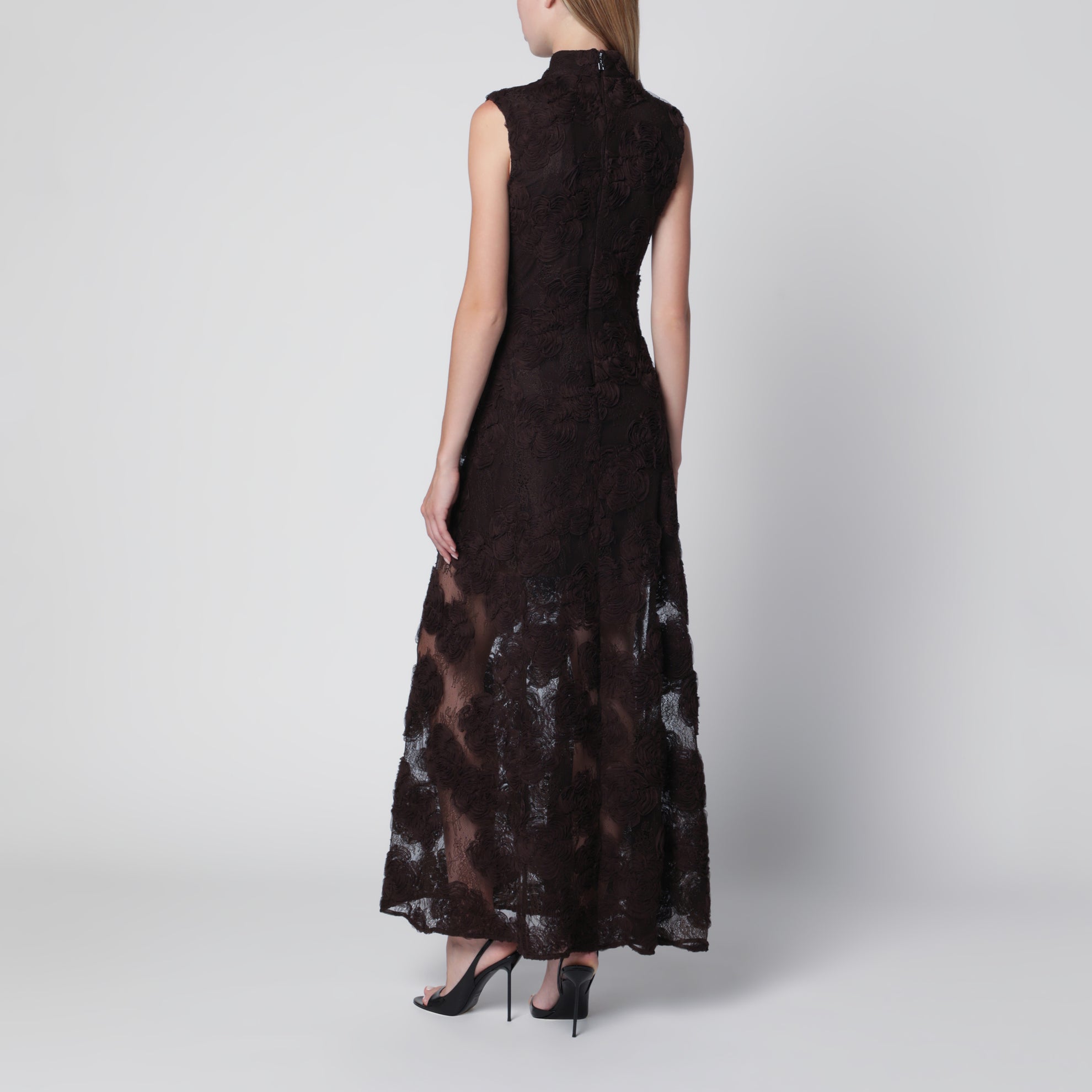 Robe à fleurs 3D marron foncé