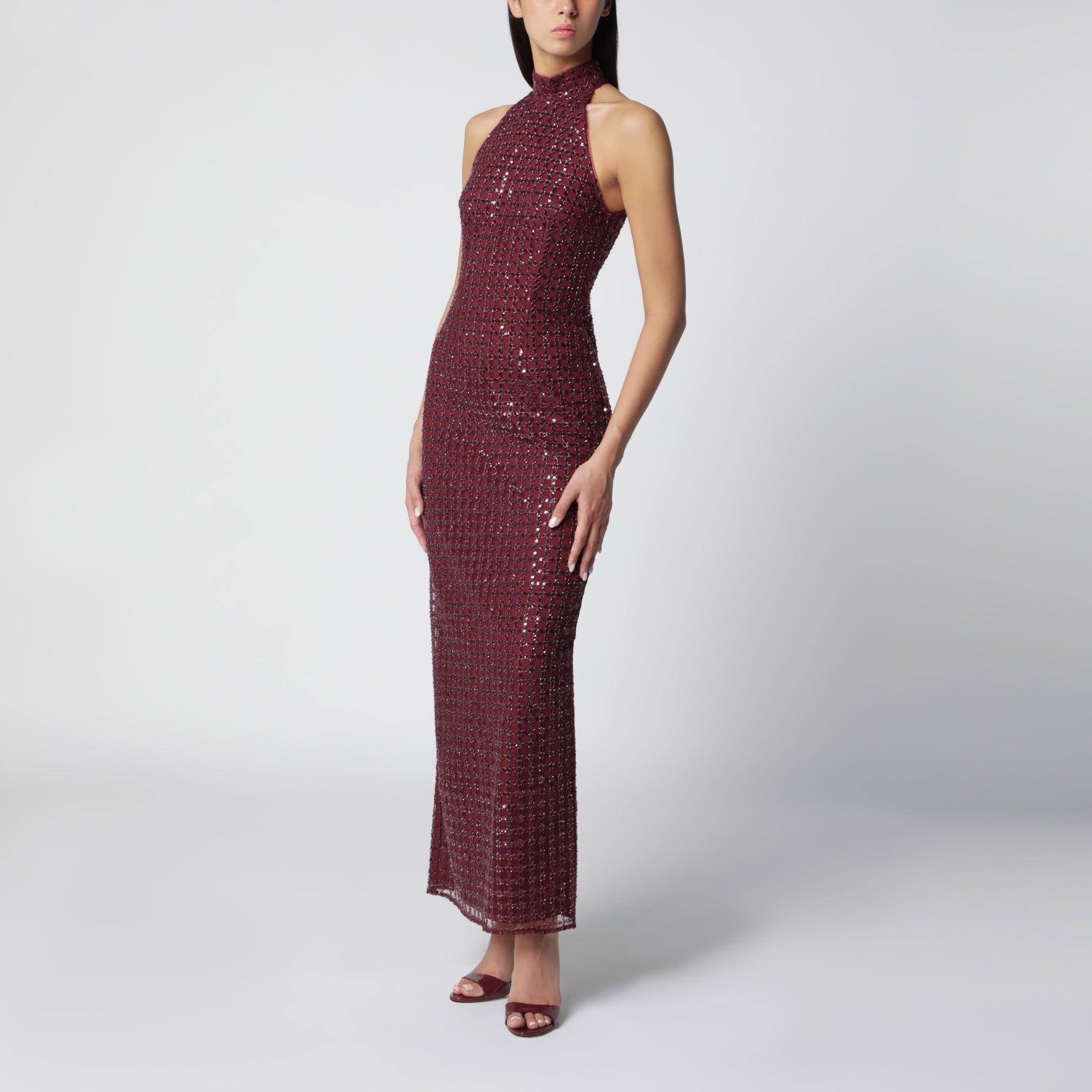 Rotate | Burgundy Beaded Maxi Dress | Woman