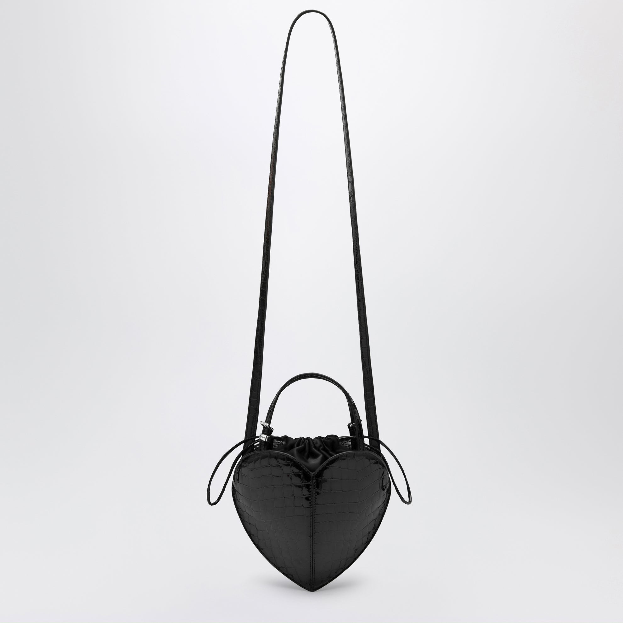 Borsa a cuore Heart Bag Croco in pelle nera