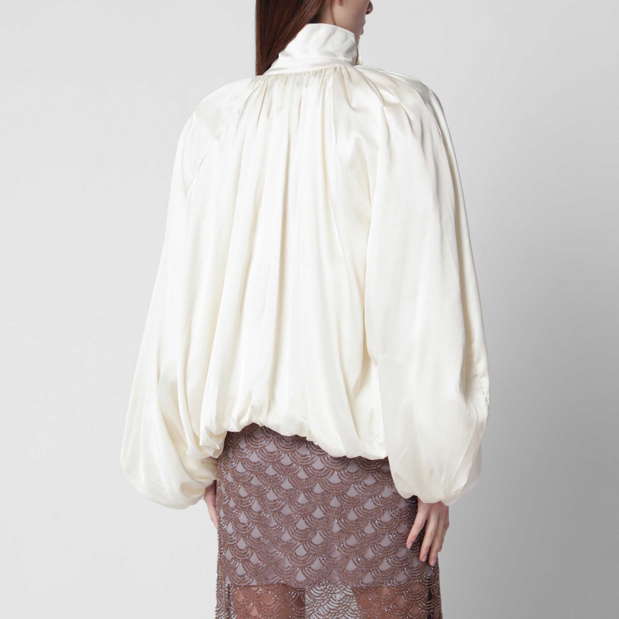 Beige satin zip-up bomber jacket