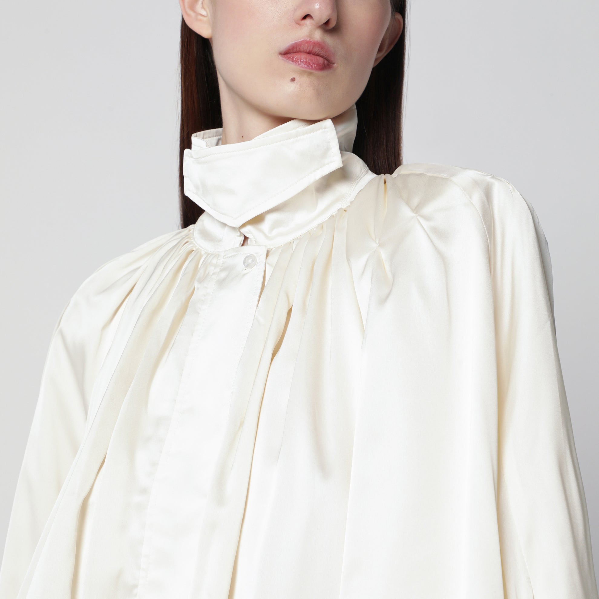 Beige satin zip-up bomber jacket