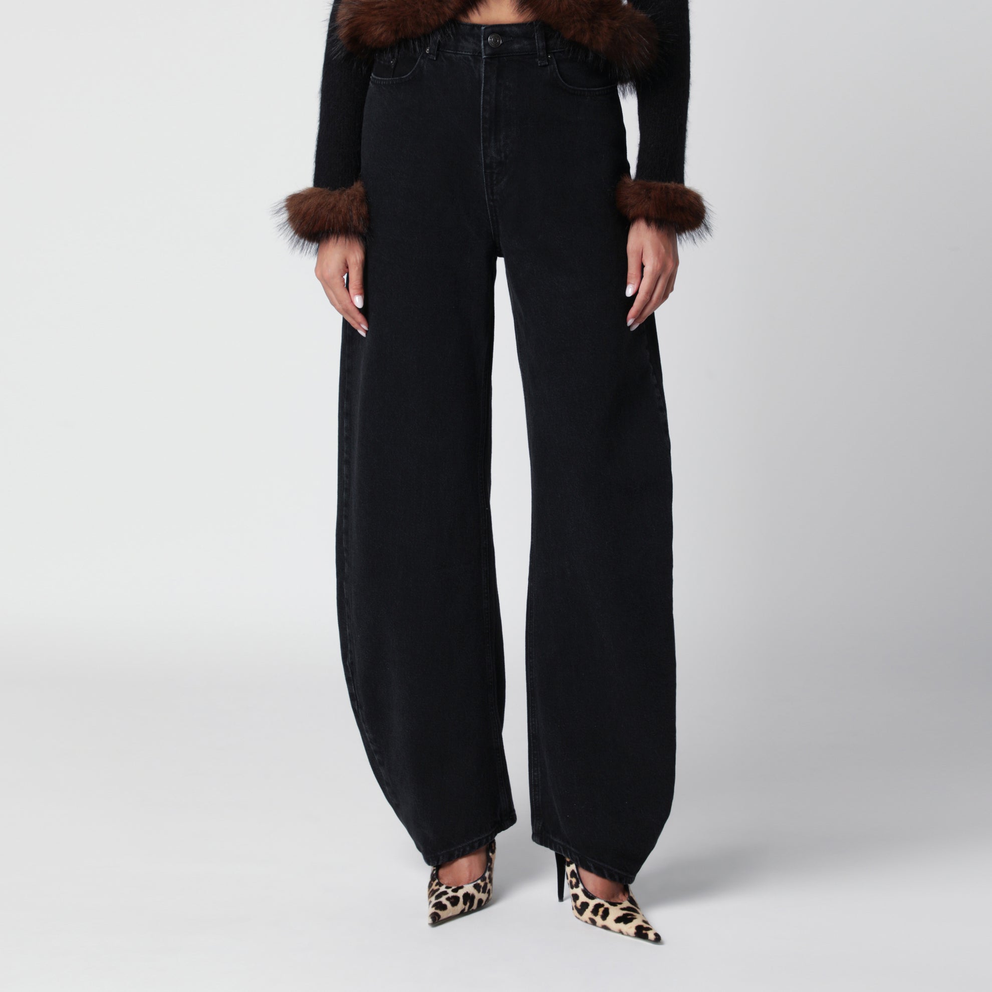 Jeans Draped Barrel Leg neri in denim