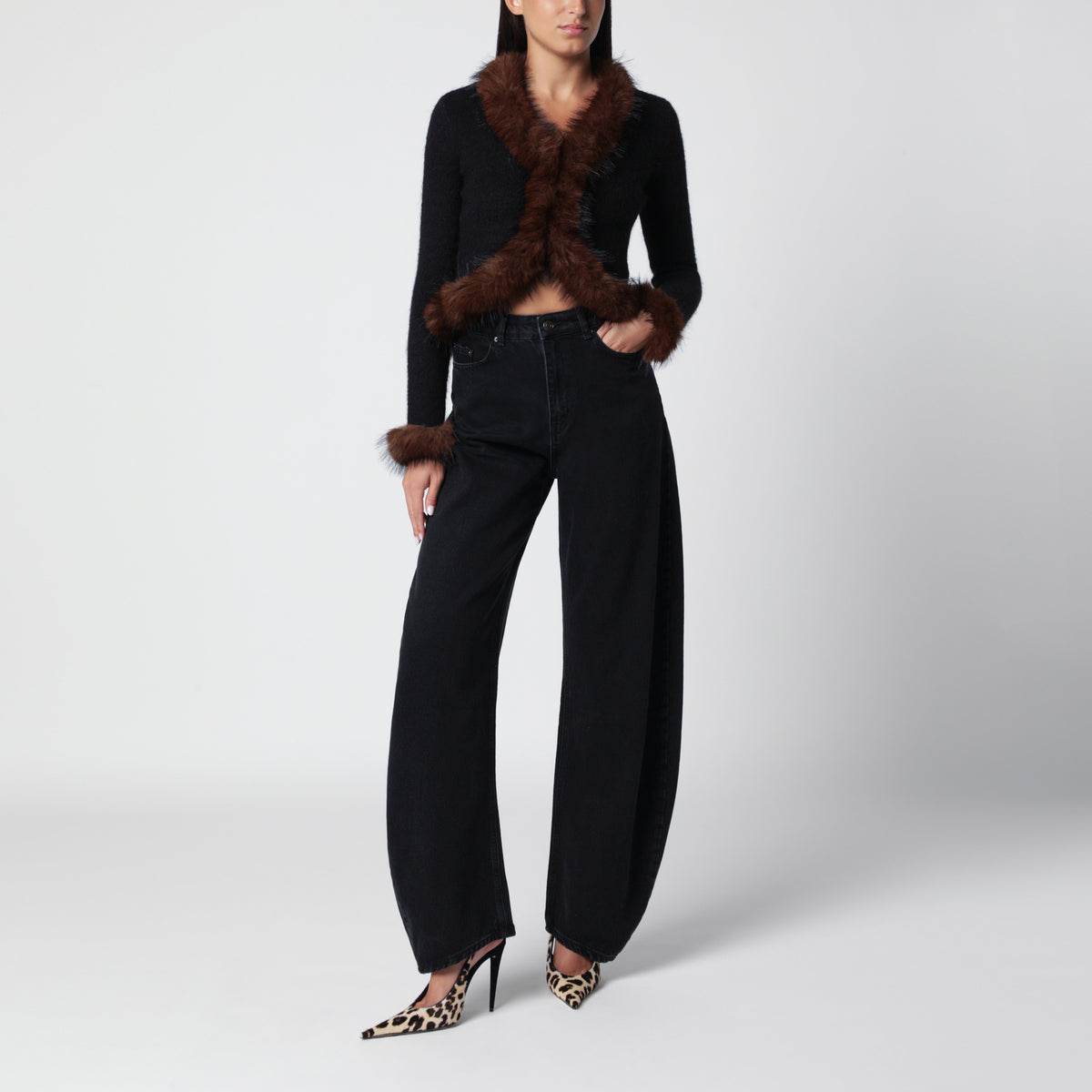 Jeans Draped Barrel Leg neri in denim
