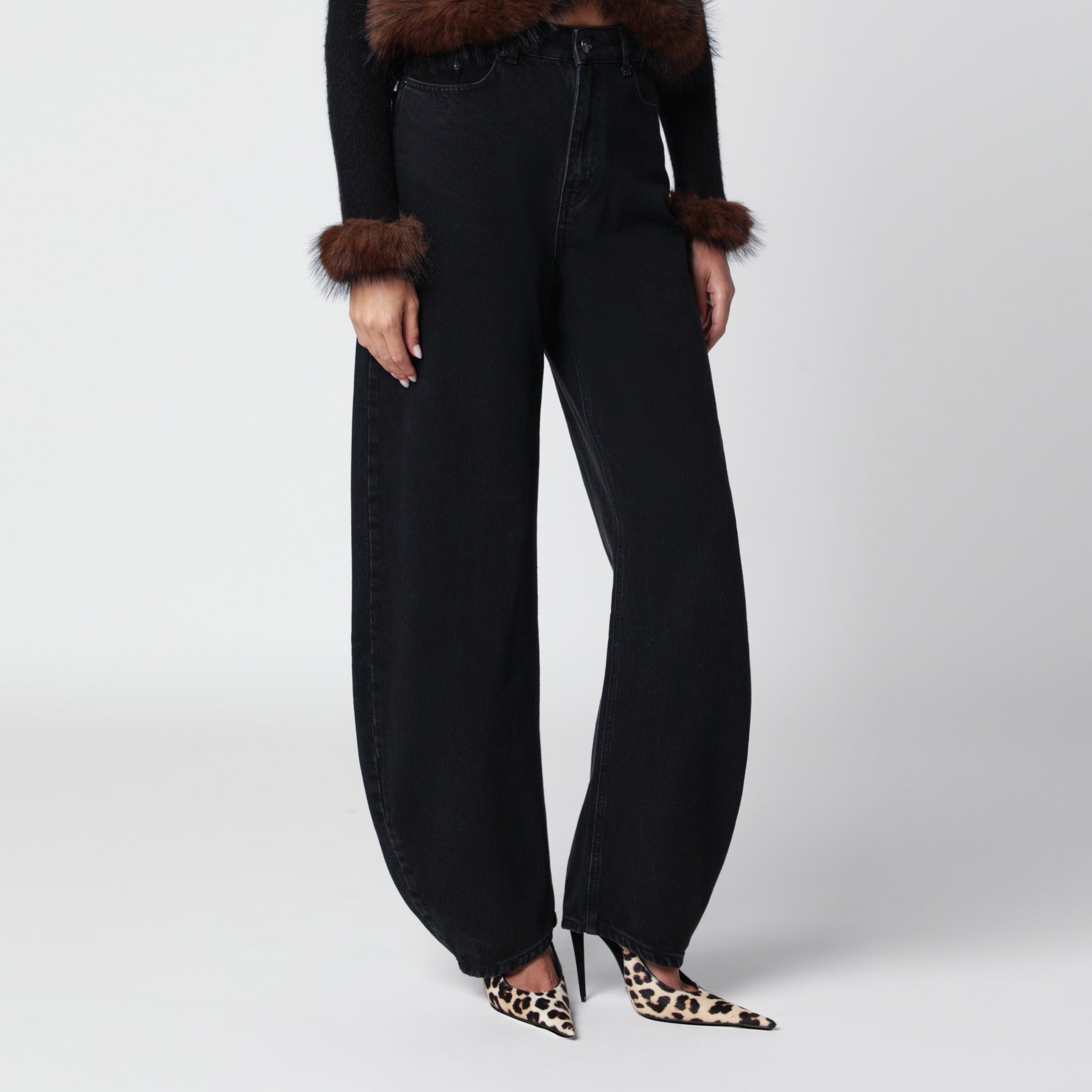 Jeans Draped Barrel Leg neri in denim
