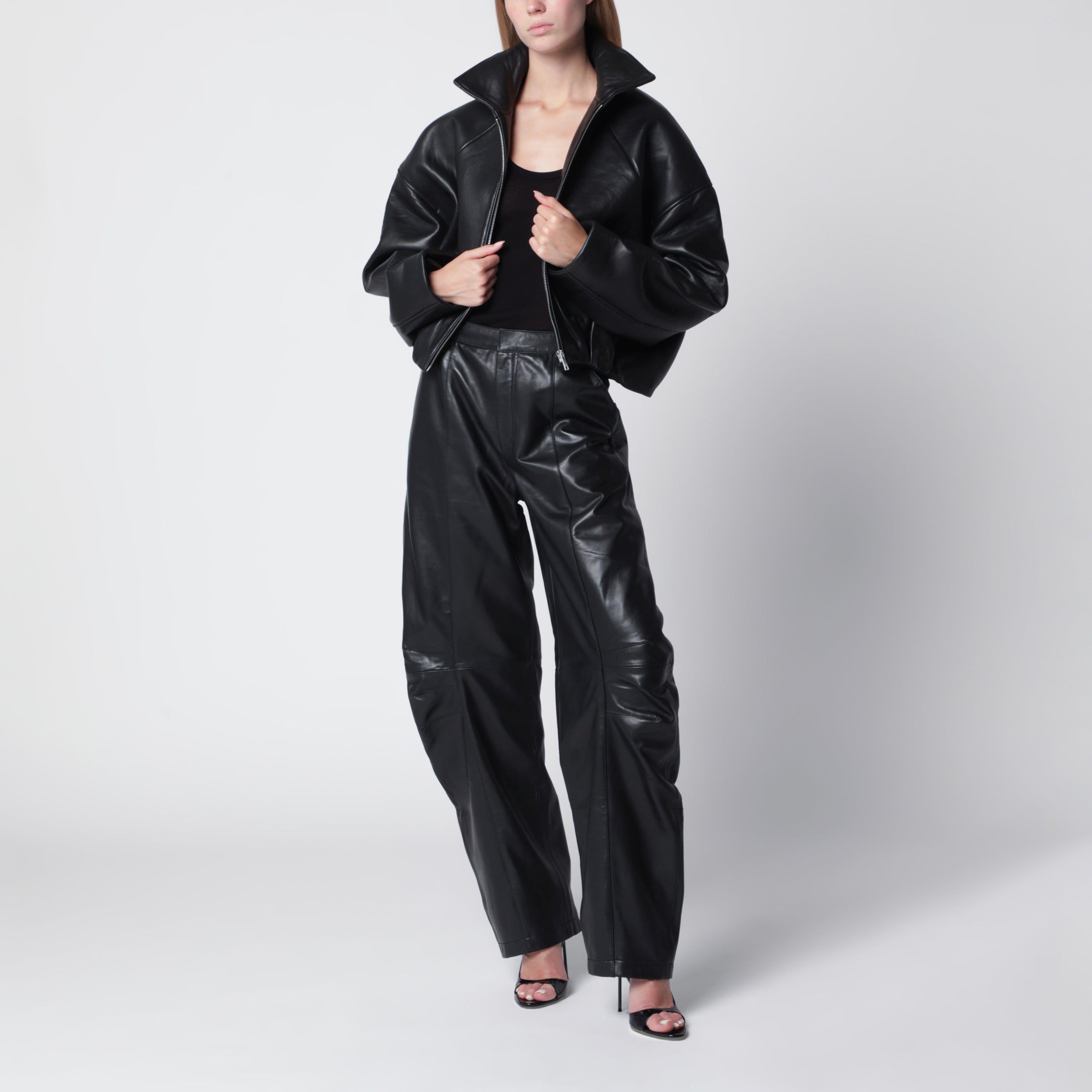 ROTATE Black cropped leather jacket | TheDoubleF