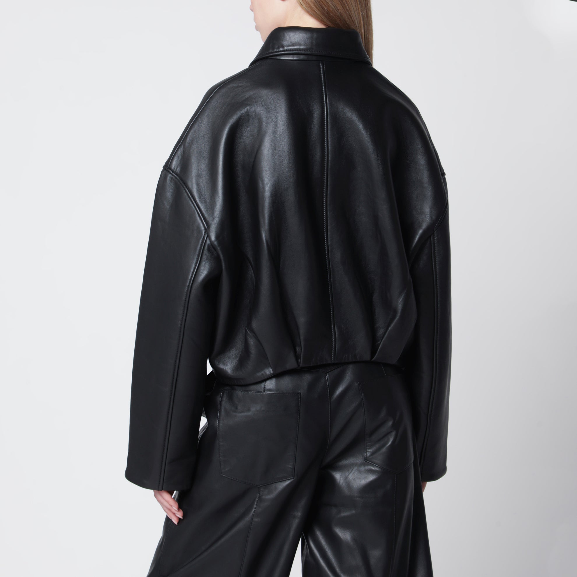 Giacca cropped nera in pelle