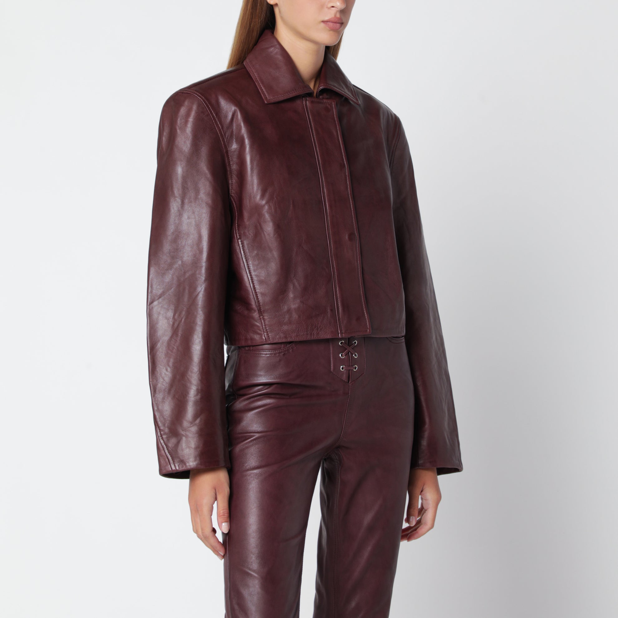 Giacca Boxy Square in pelle marrone