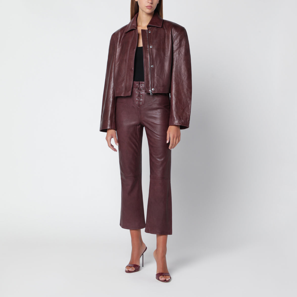 Giacca Boxy Square in pelle marrone