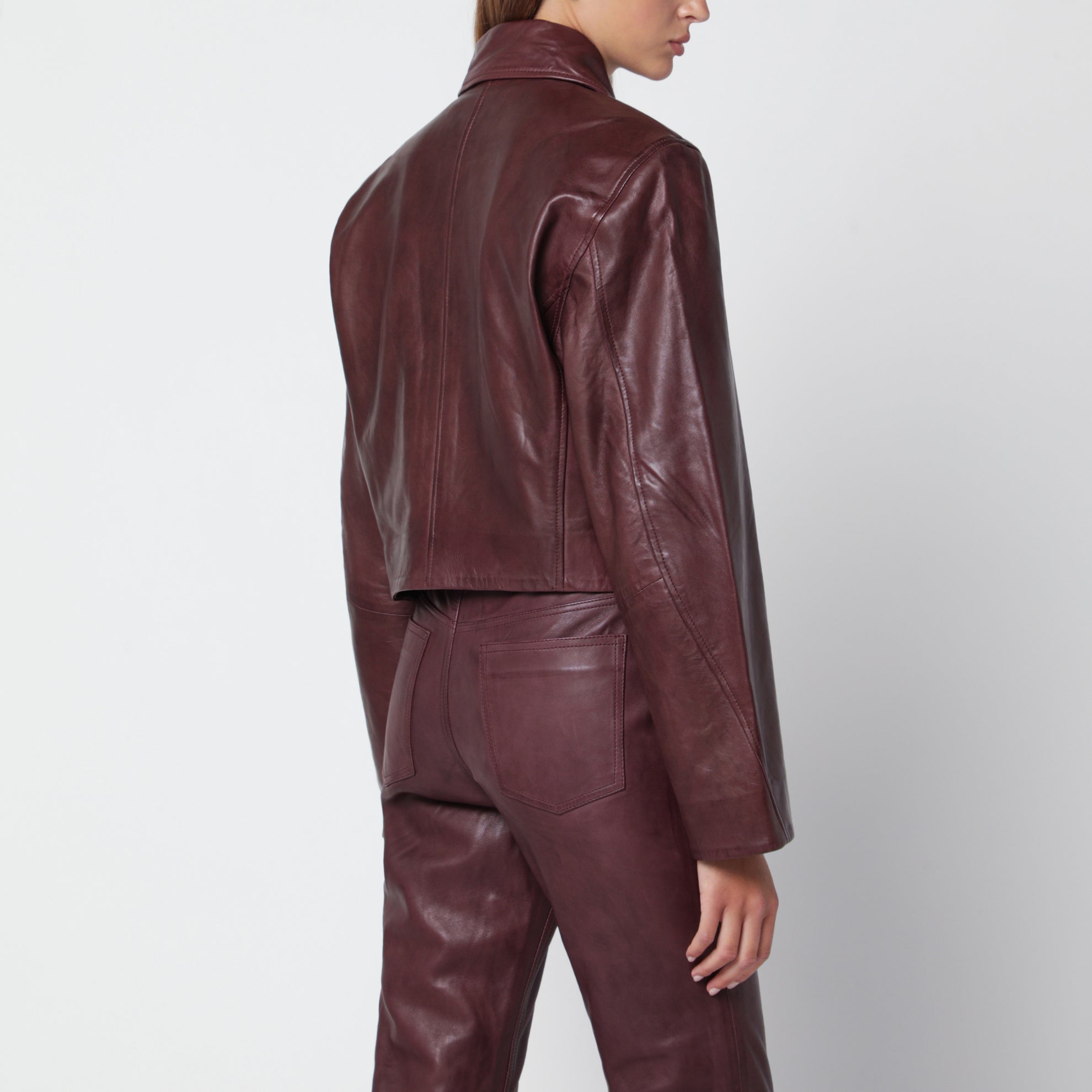 Giacca Boxy Square in pelle marrone
