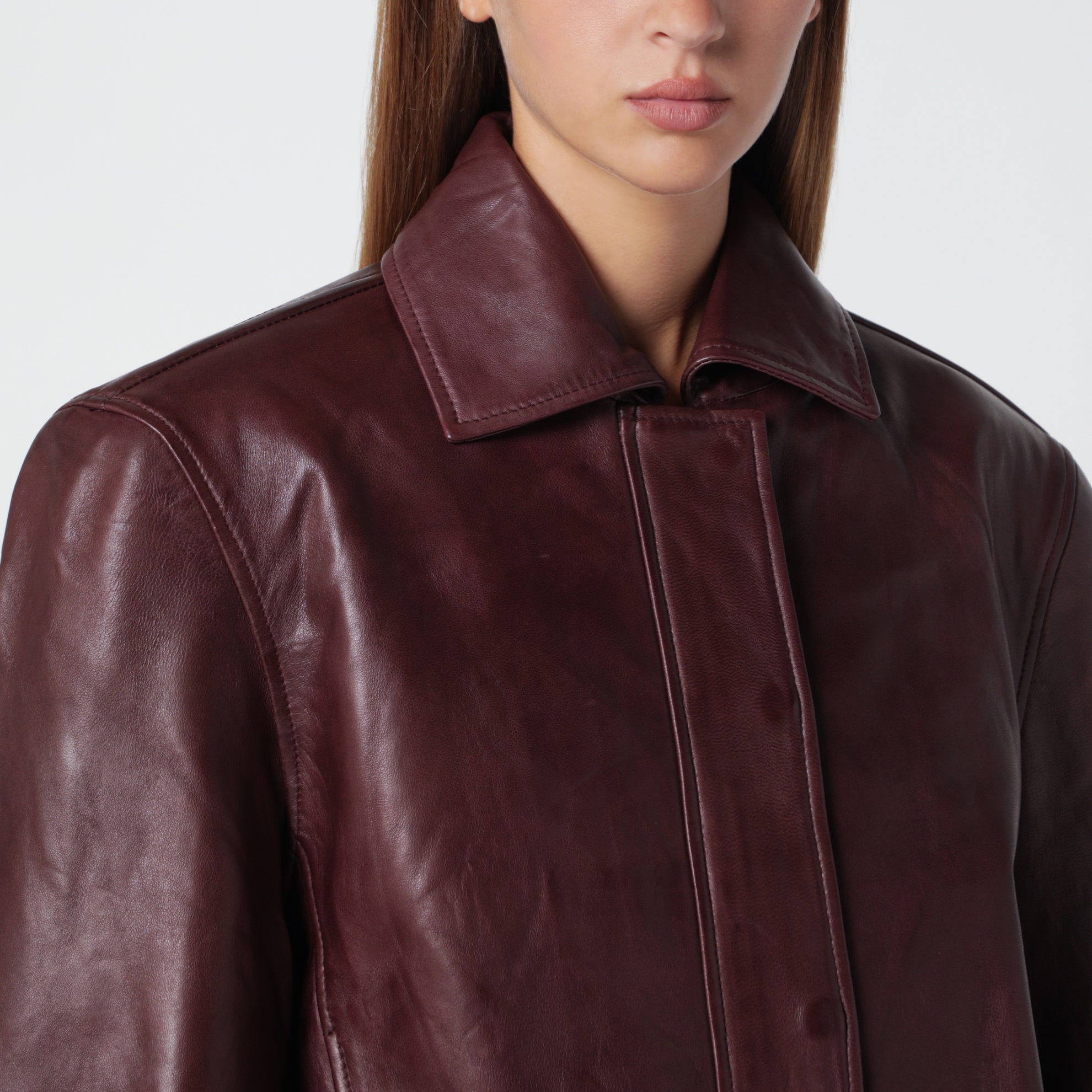 Giacca Boxy Square in pelle marrone