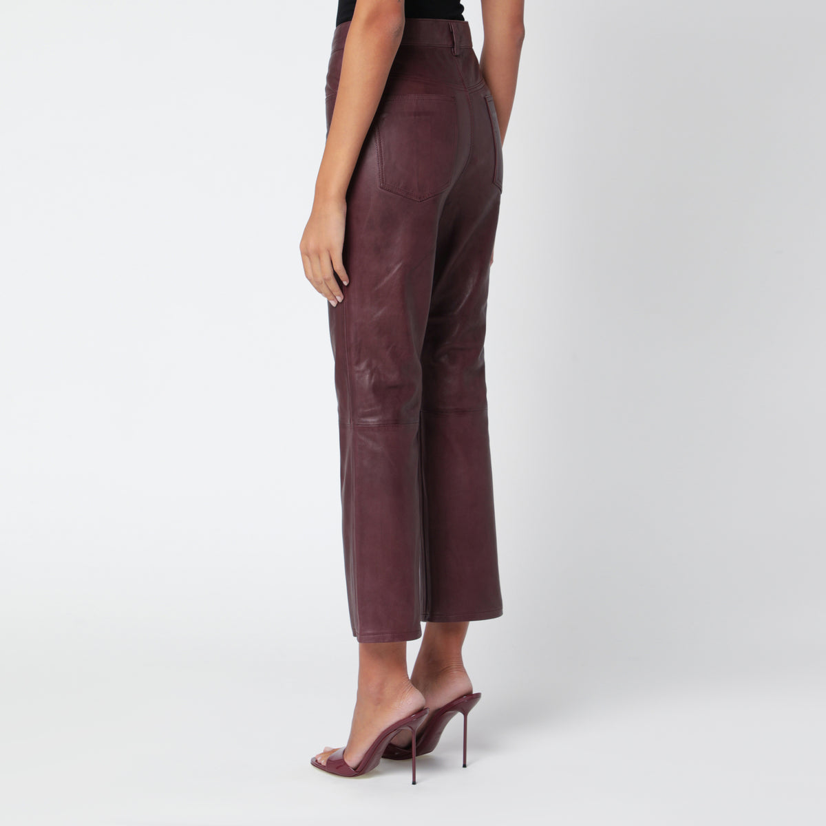 pantalon capri évasé en cuir marron