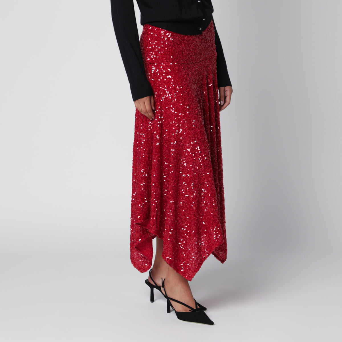 Gonna midi rossa con paillettes
