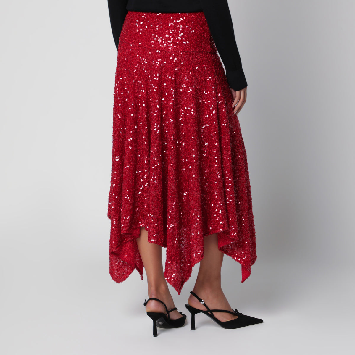 Gonna midi rossa con paillettes