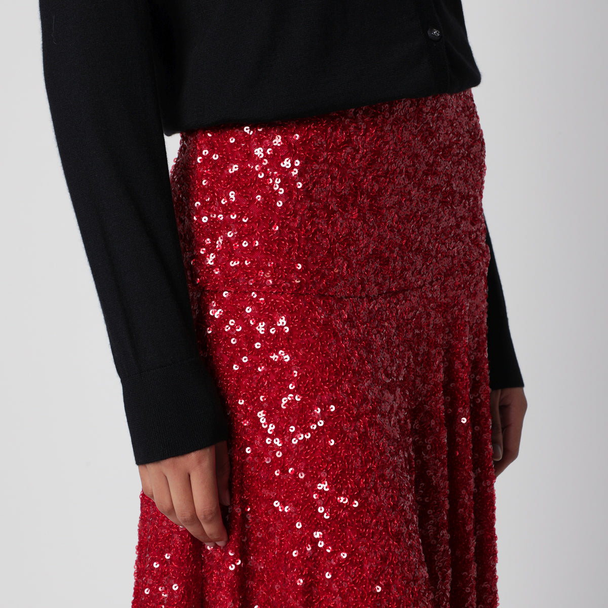 Gonna midi rossa con paillettes