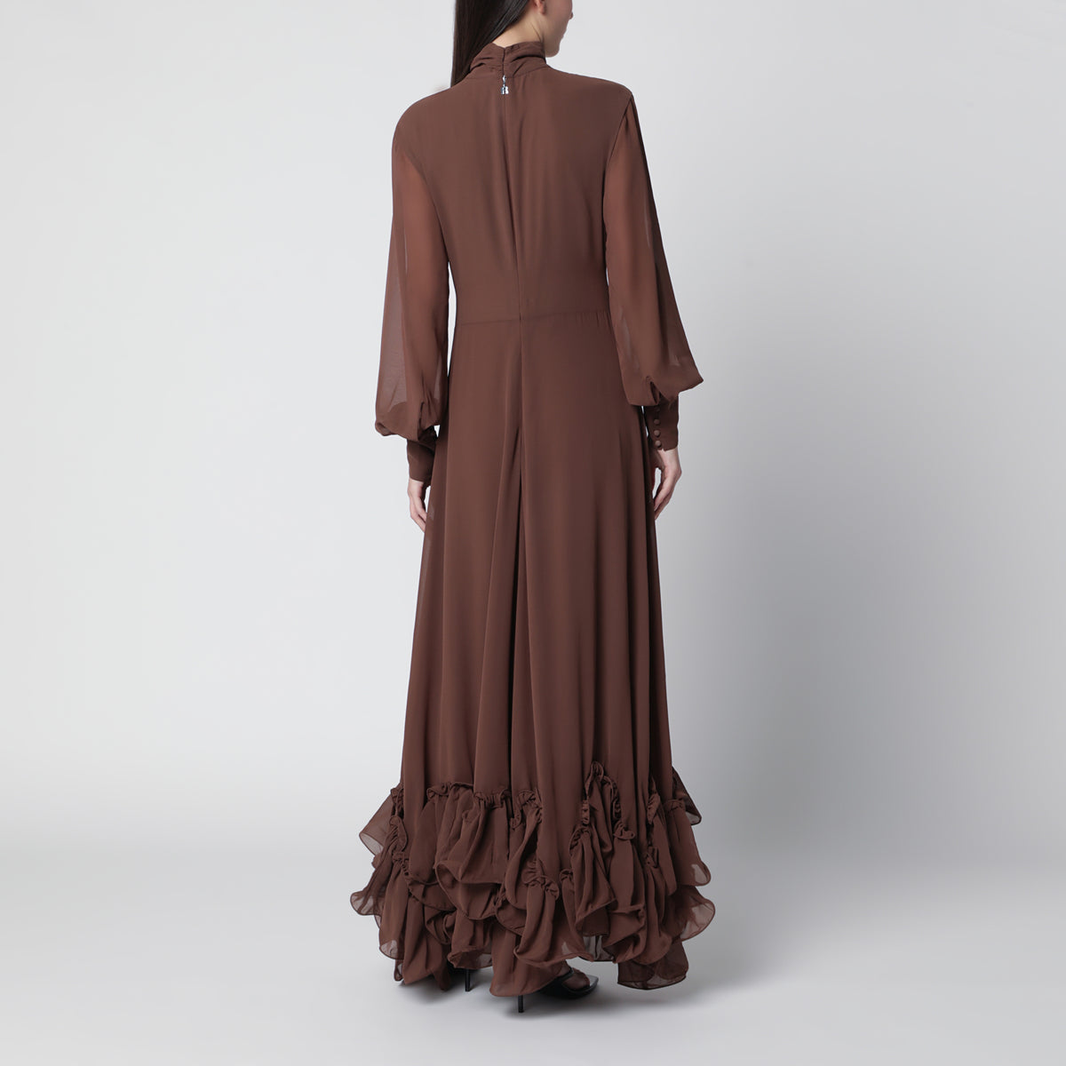 Braunes langes Kleid mit Volants