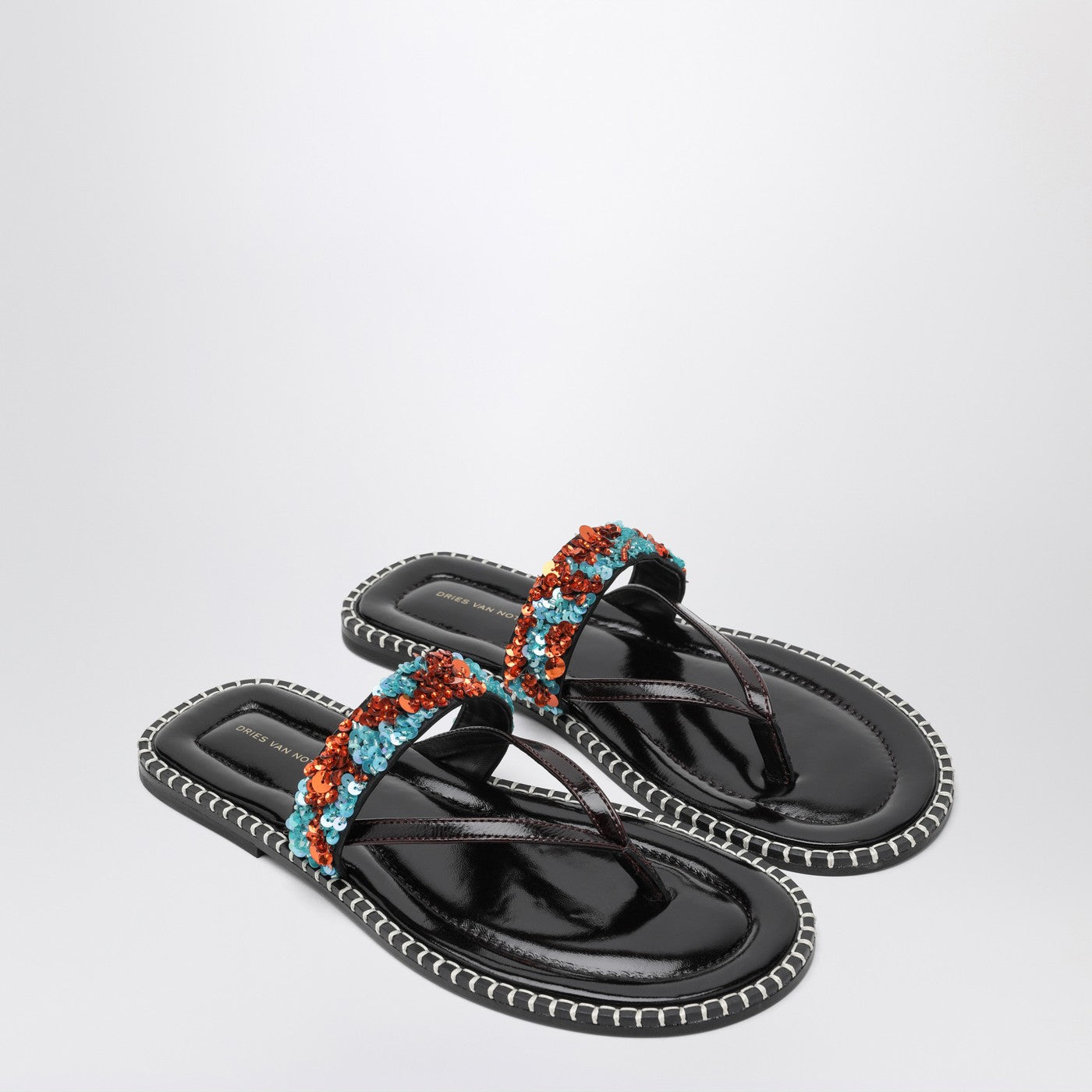 Dries Van Noten Black thong slip-on sandals with sequins | TheDoubleF