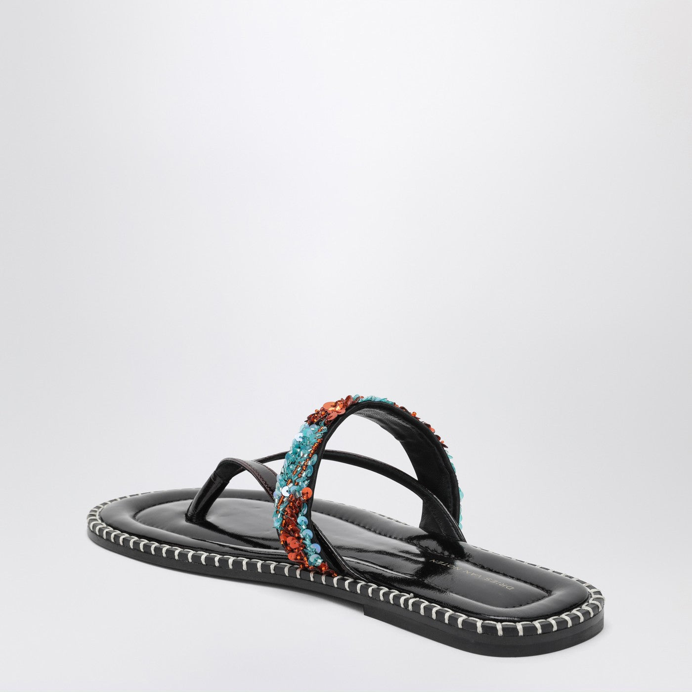 Dries Van Noten Black thong slip-on sandals with sequins | TheDoubleF