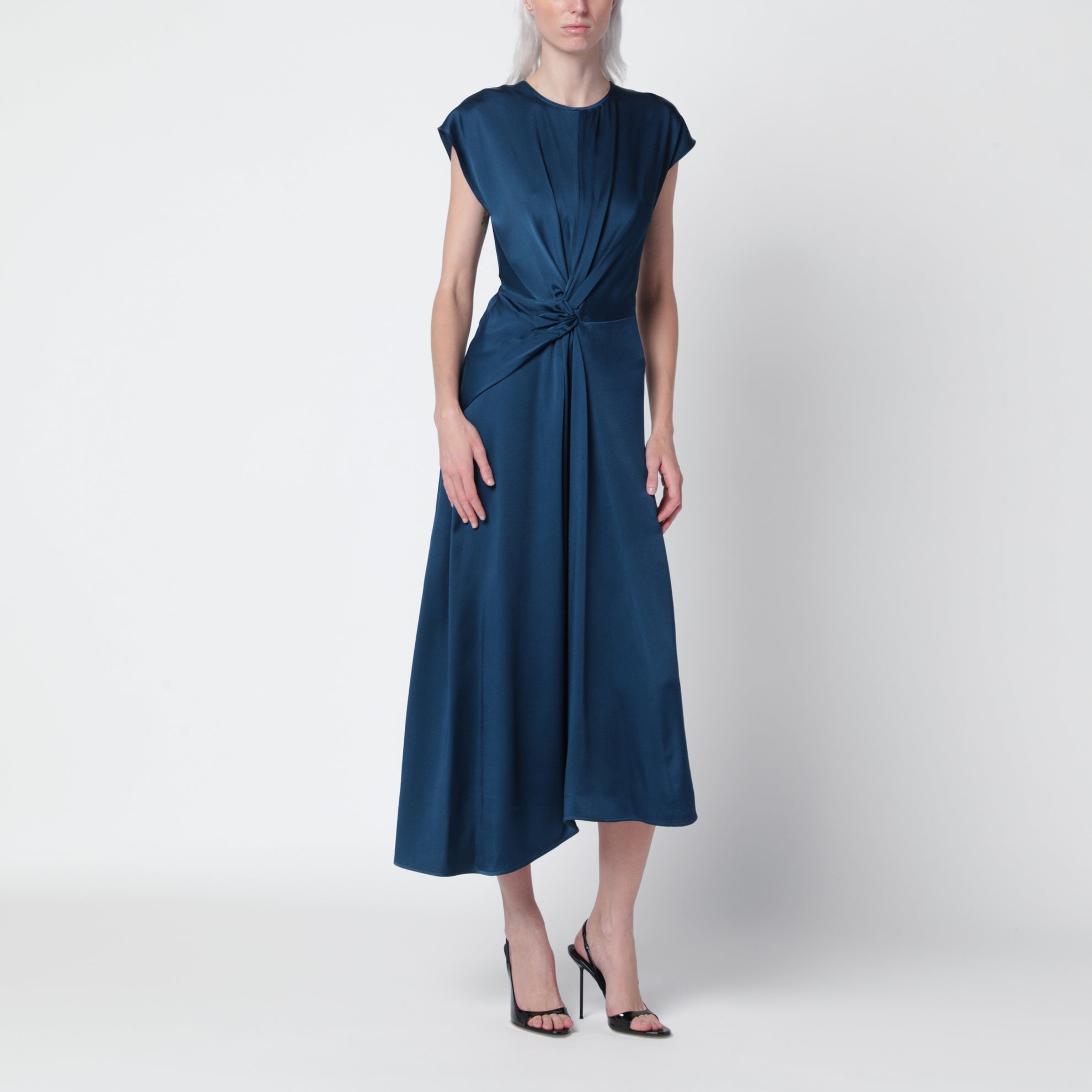Midikleid Aria dunkelblau aus Satin-Crêpe