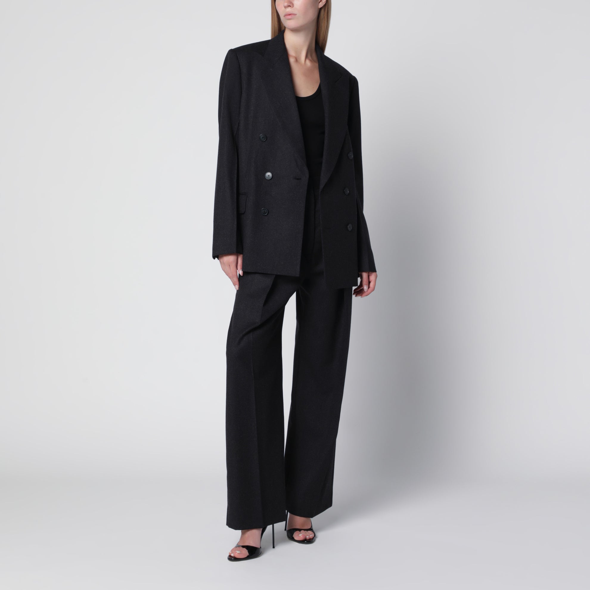 Pantalone Cecilia in lana grigio mélange scuro