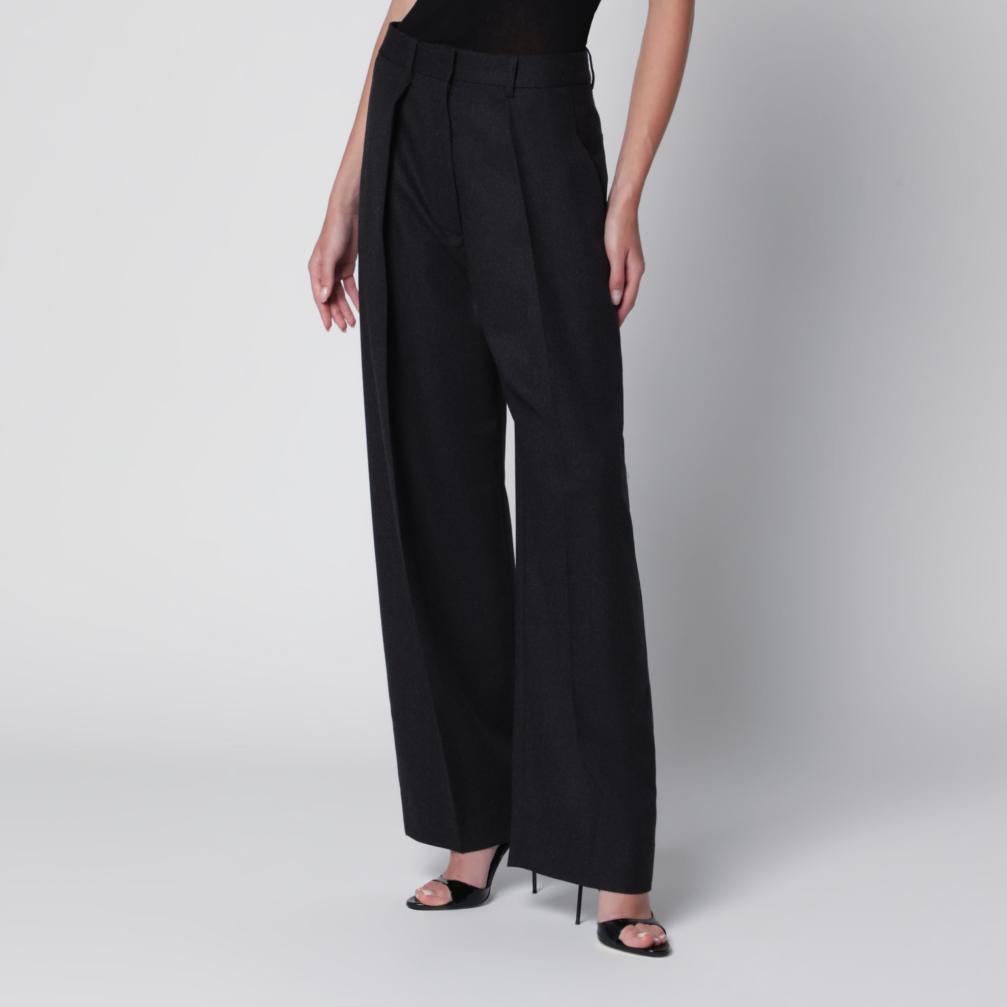Pantalone Cecilia in lana grigio mélange scuro