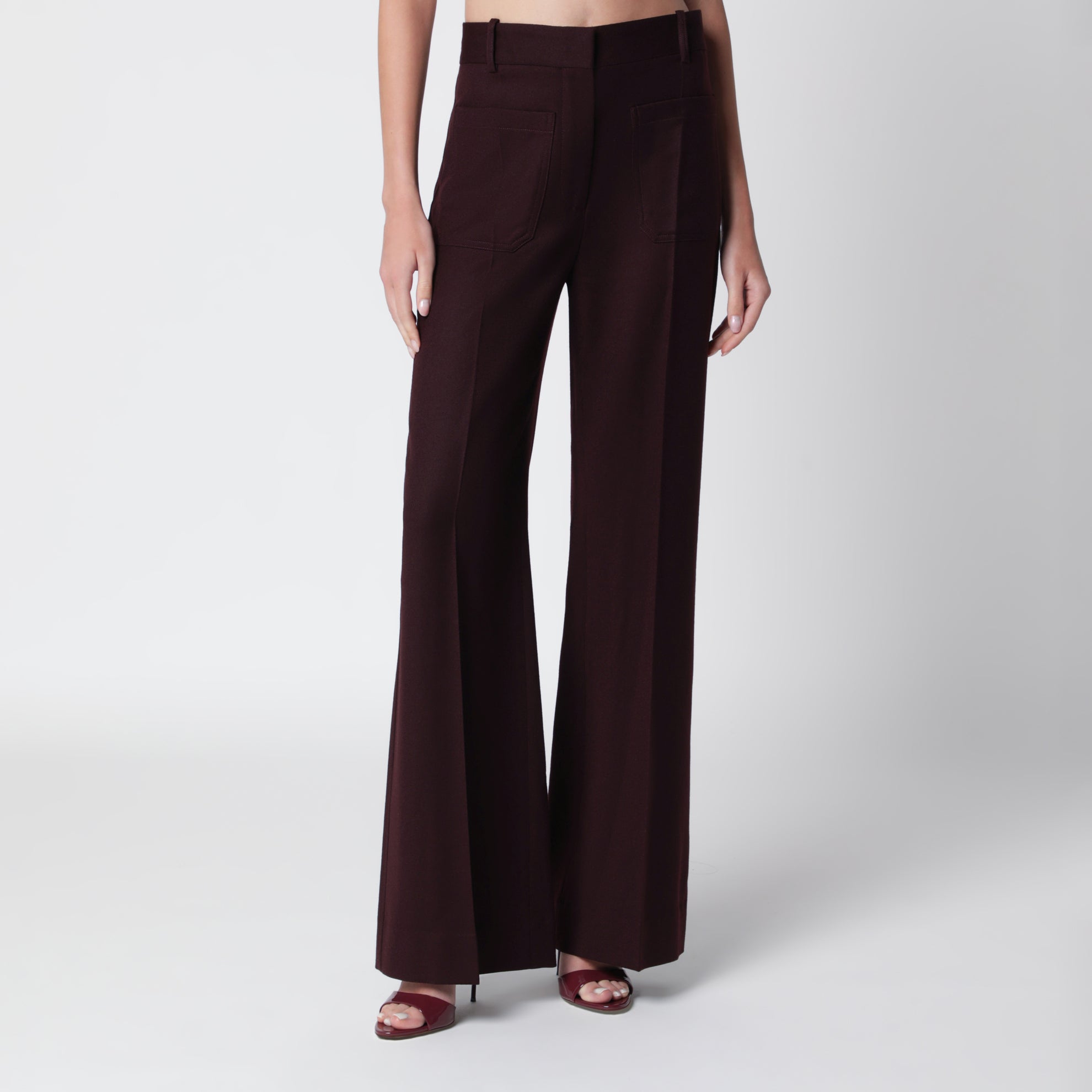 Pantaloni in flanella di lana vergine viola scuro Acai