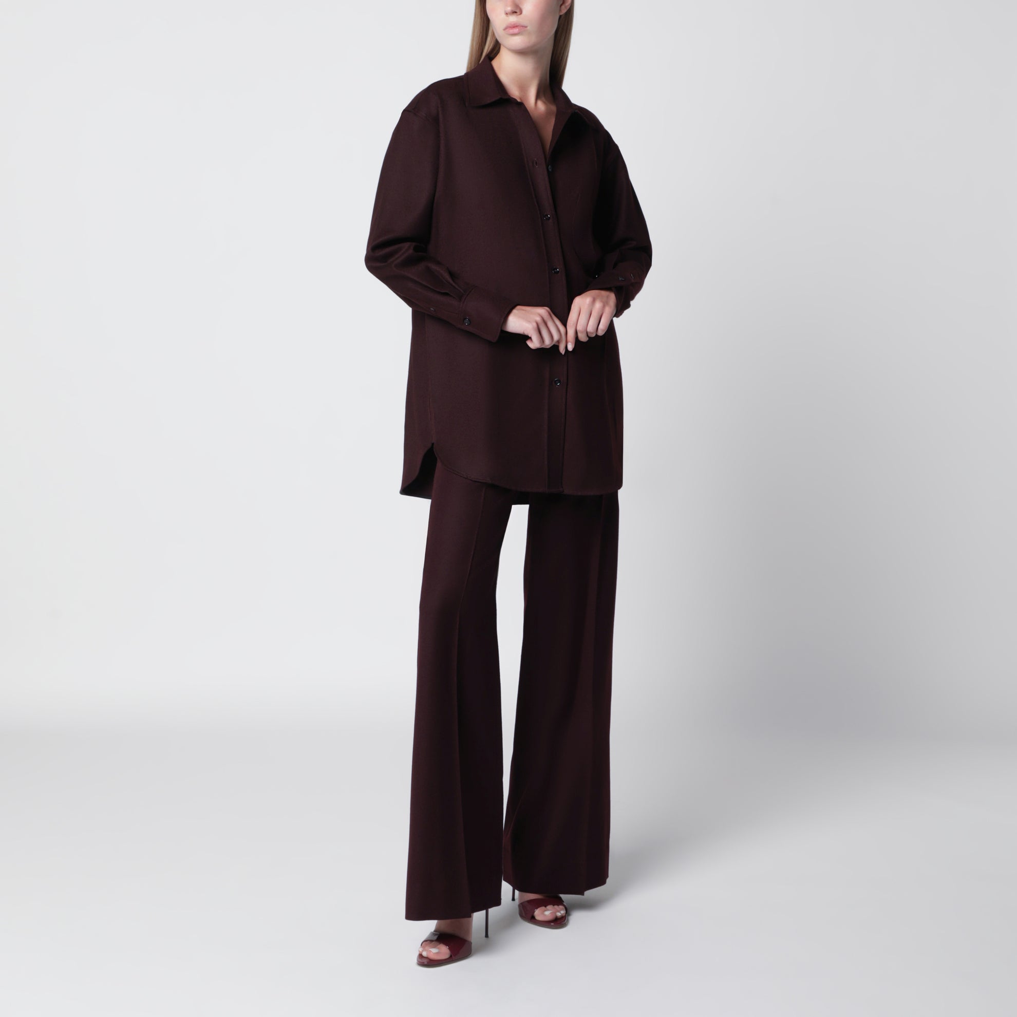Pantaloni in flanella di lana vergine viola scuro Acai
