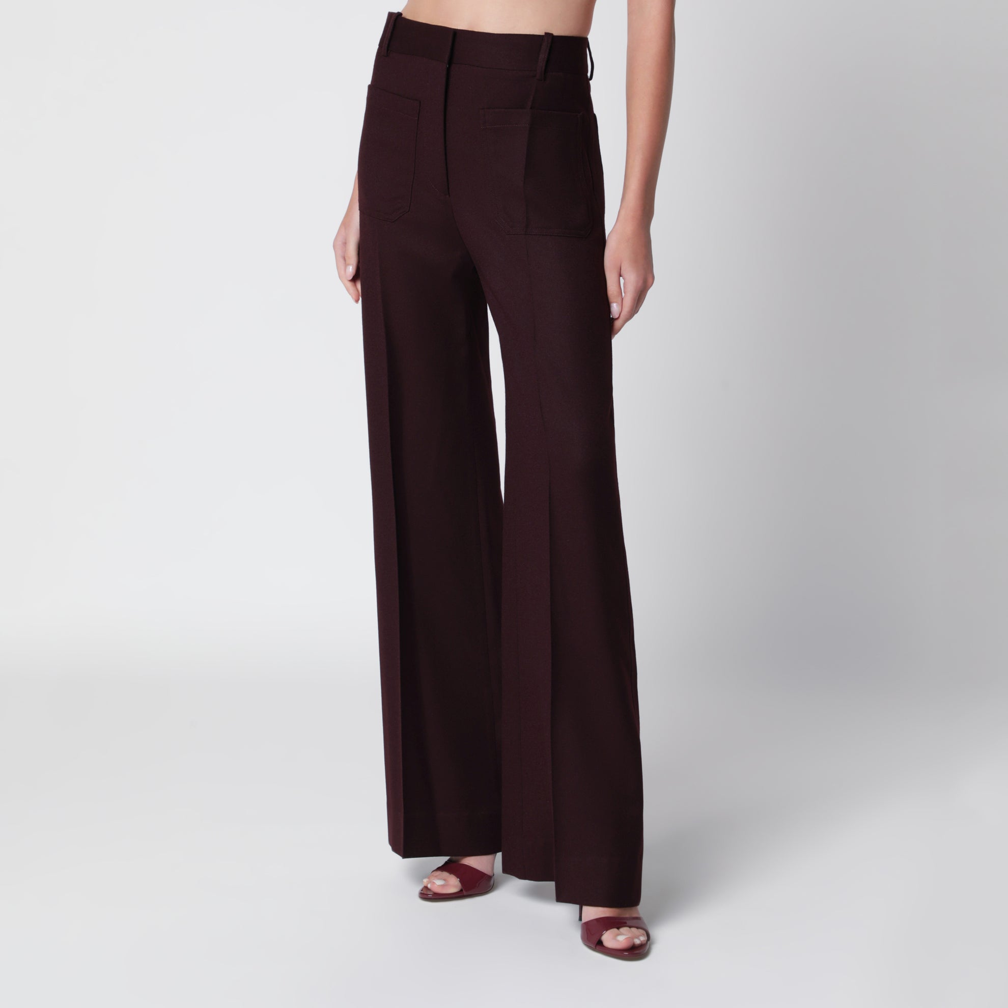 Pantaloni in flanella di lana vergine viola scuro Acai