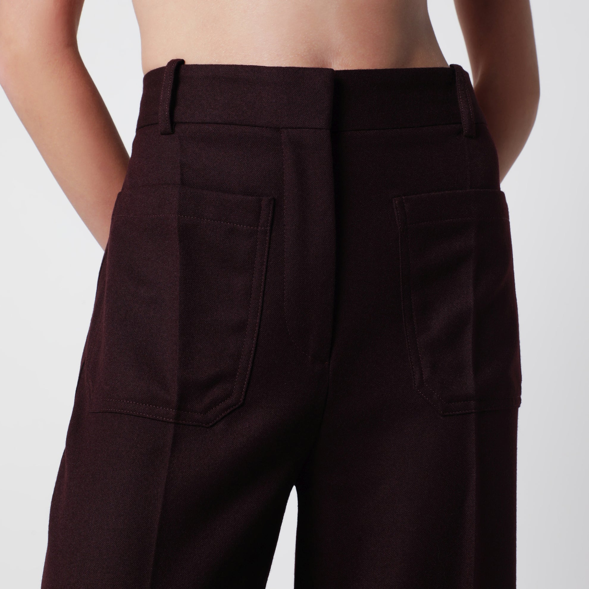 Pantaloni in flanella di lana vergine viola scuro Acai