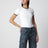 T-shirt con girocollo a contrasto in cotone bianca/marrone
