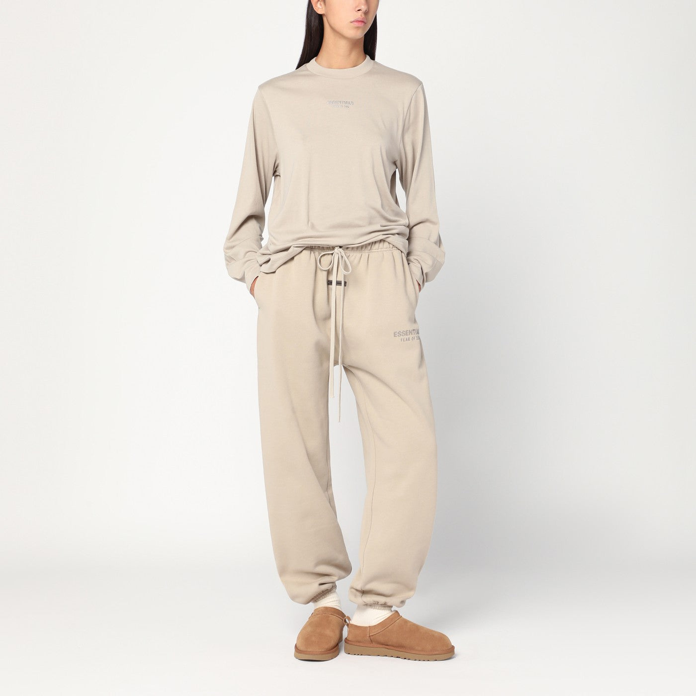 Greige cotton-blend top