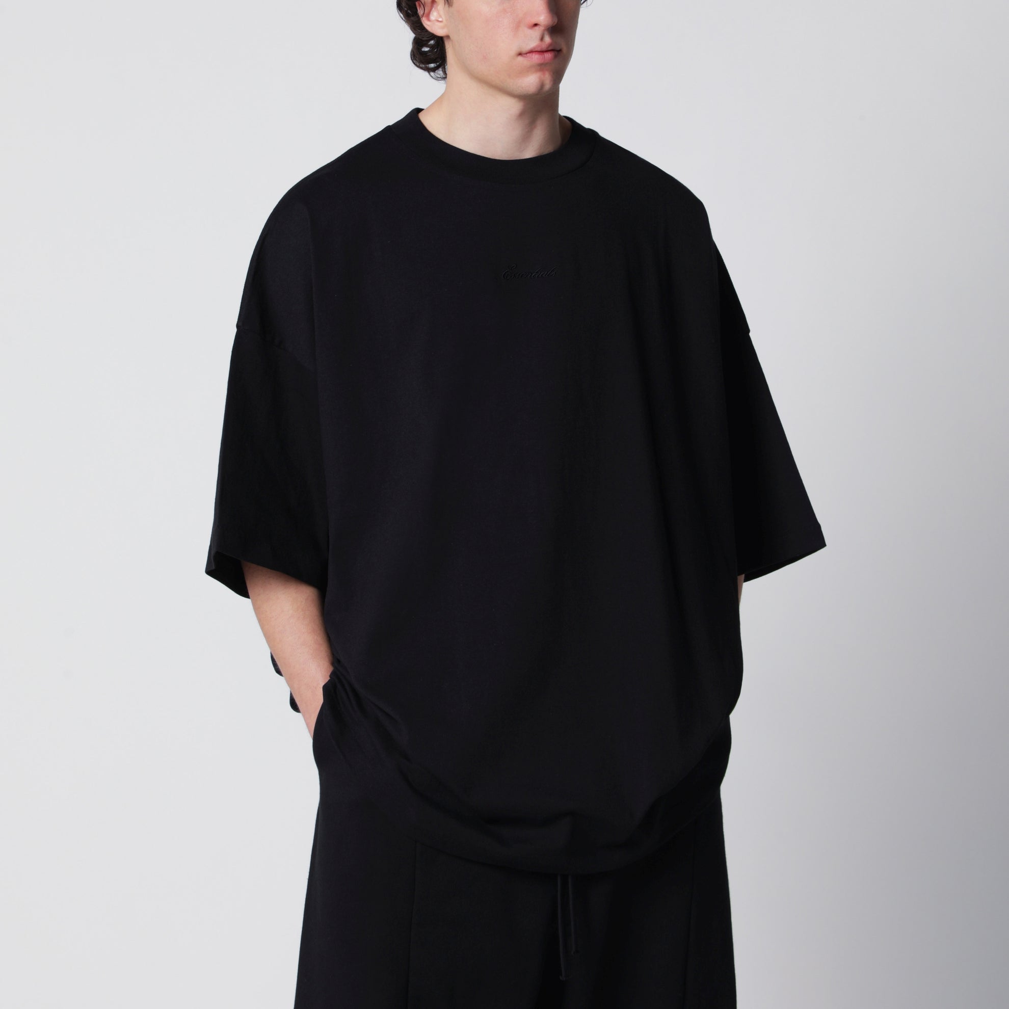 T-shirt Signature 90s oversize in jersey di cotone nera