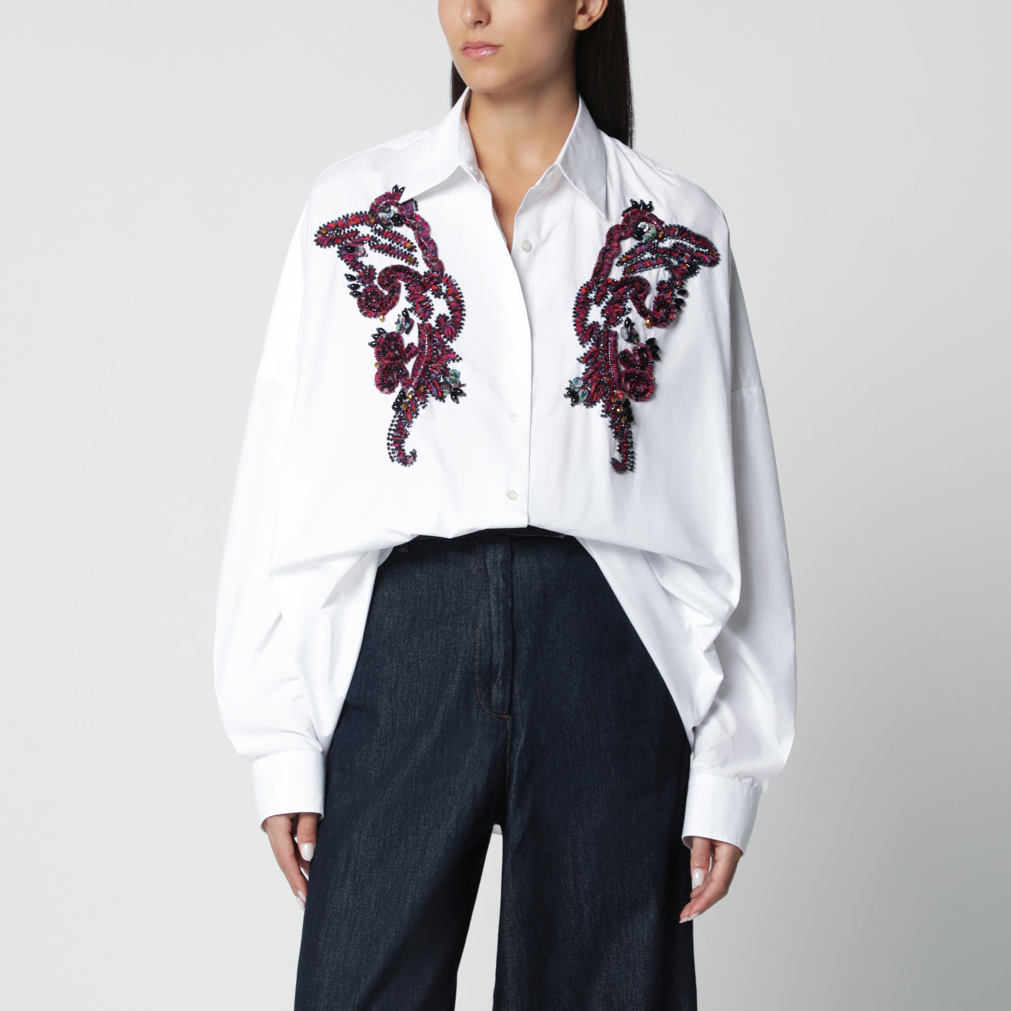 Camicia bianca in cotone con ricamo