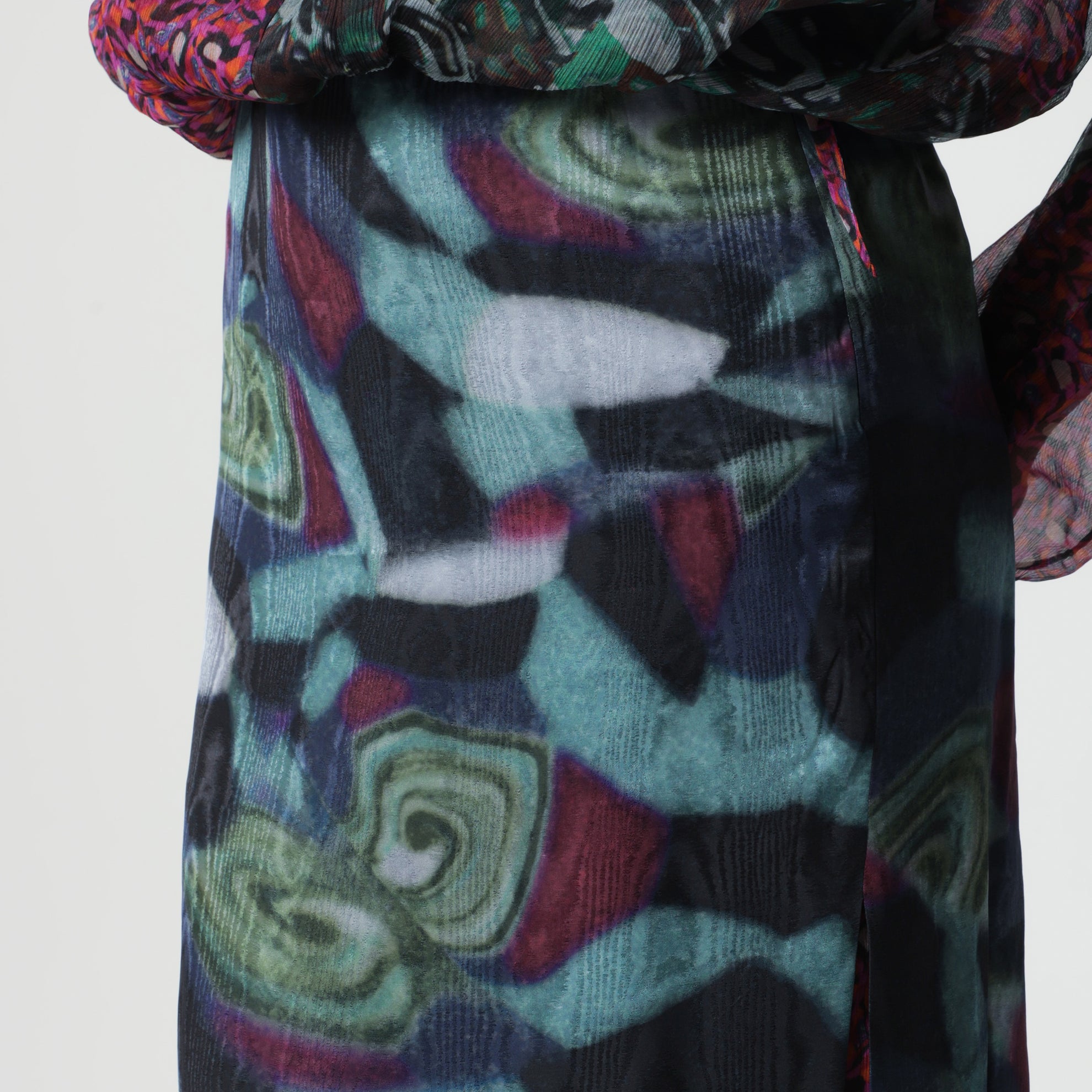 Gonna con stampa multicolore in misto seta