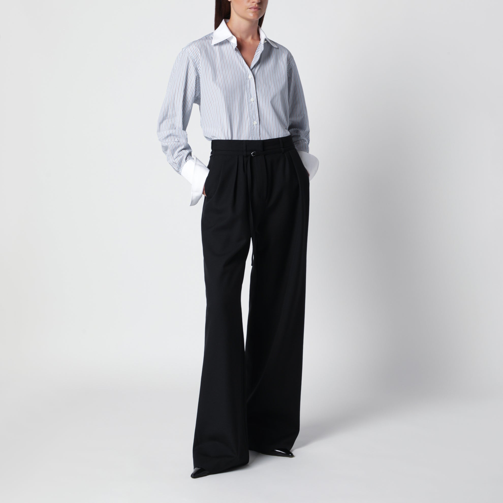Pantaloni plissettati neri in lana