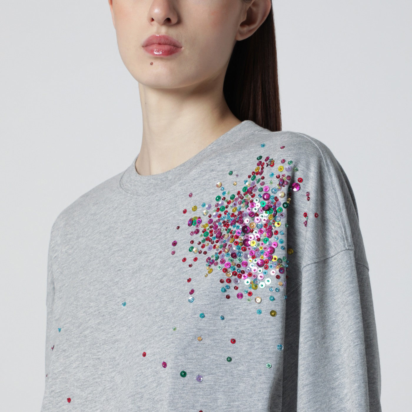 Grey sweater with multicolour Firework embellishments