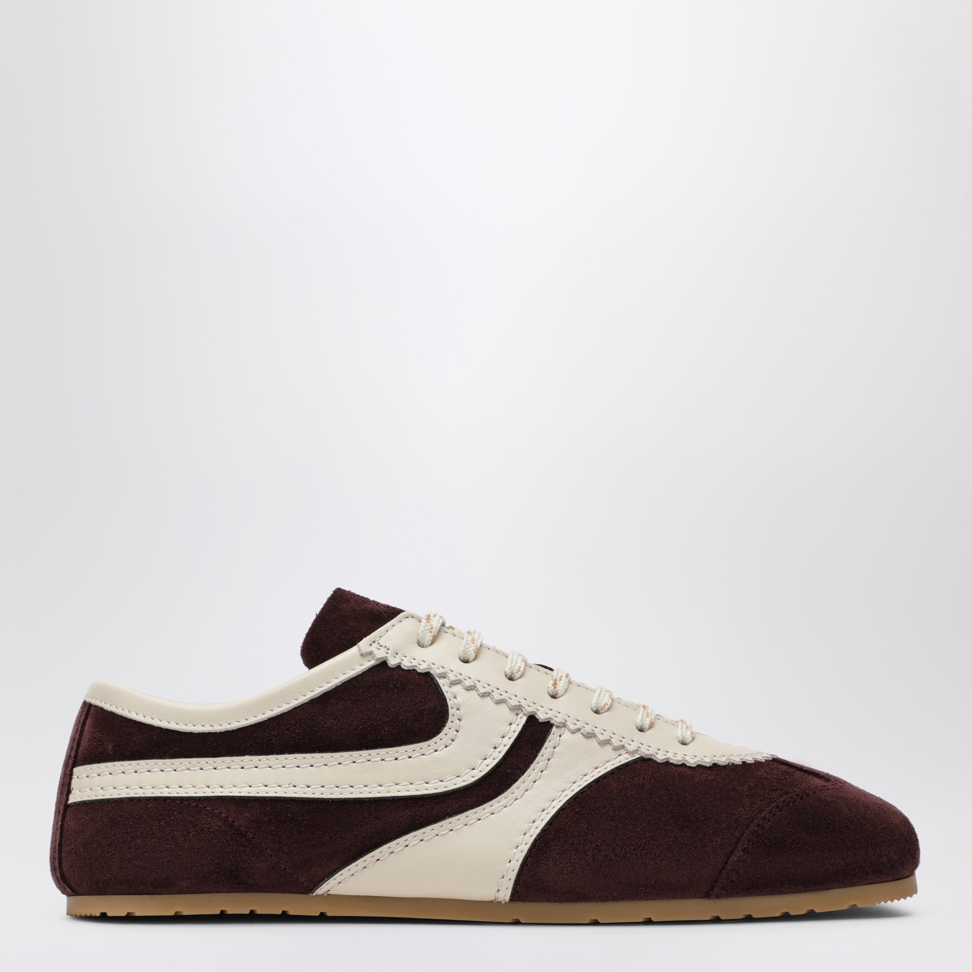 Dark purple/beige suede sneakers