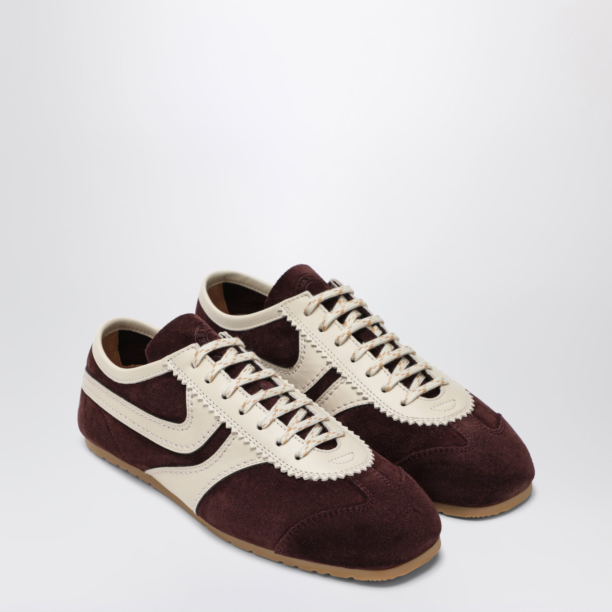 Dark purple/beige suede sneakers