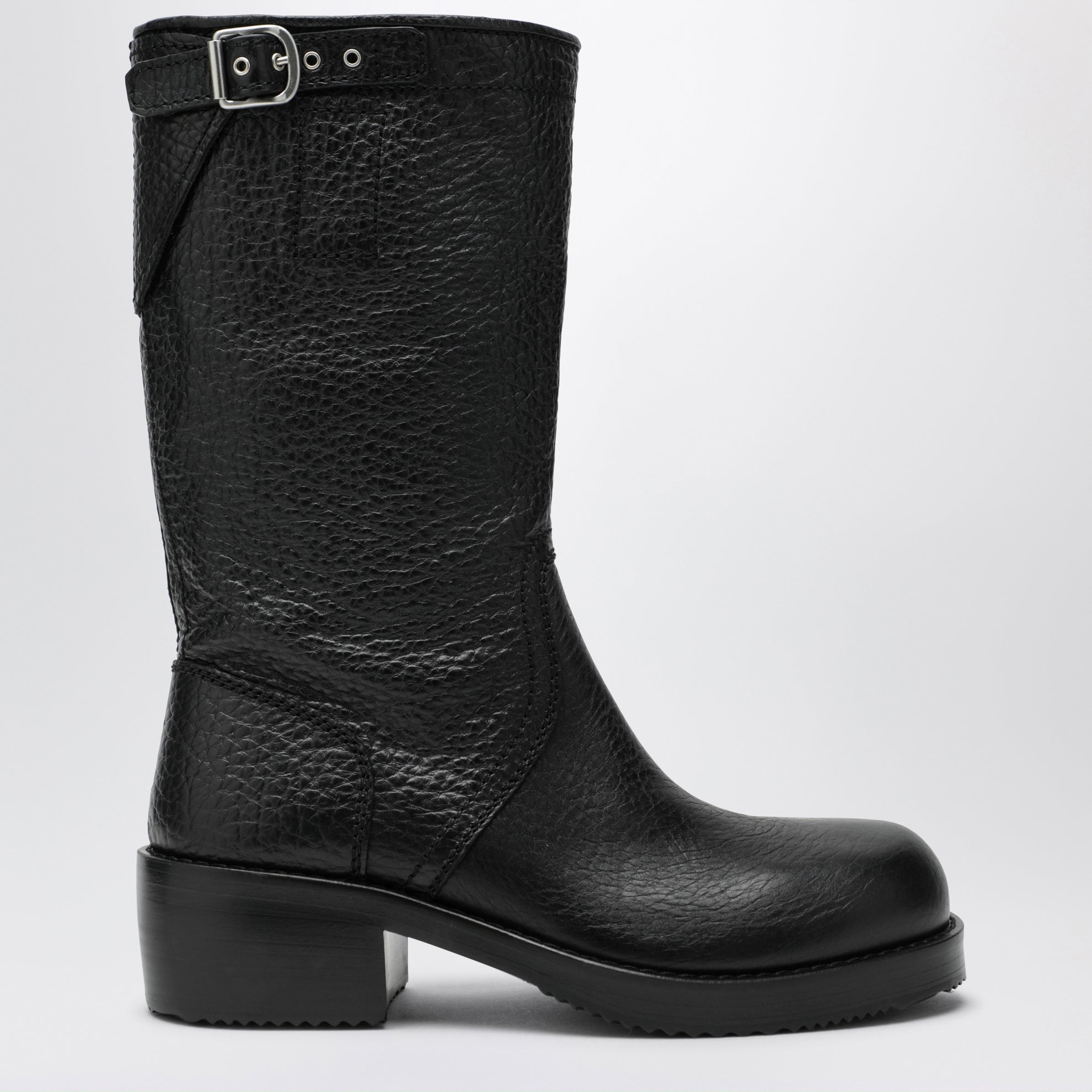Black leather biker boots