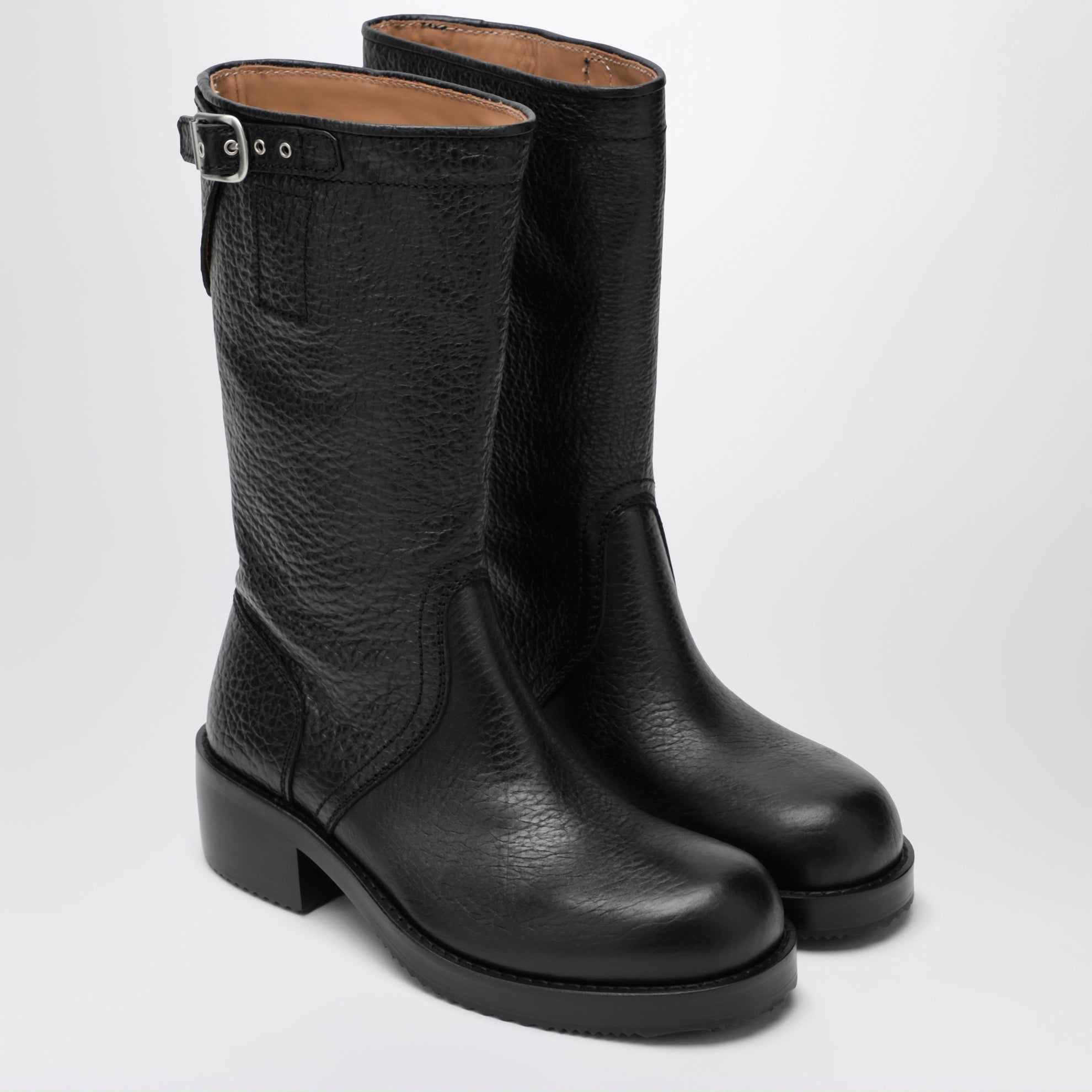 Black leather biker boots
