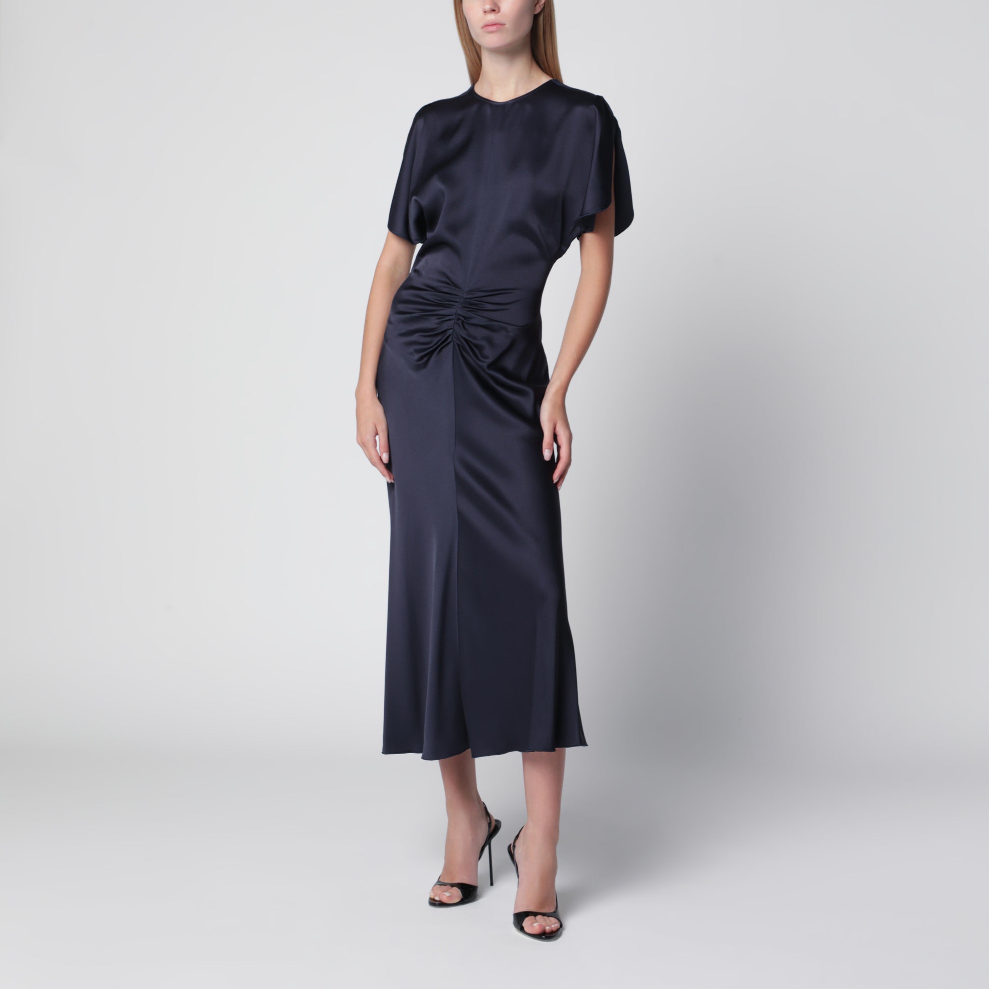Robe midi Bela en crêpe satin Midnight