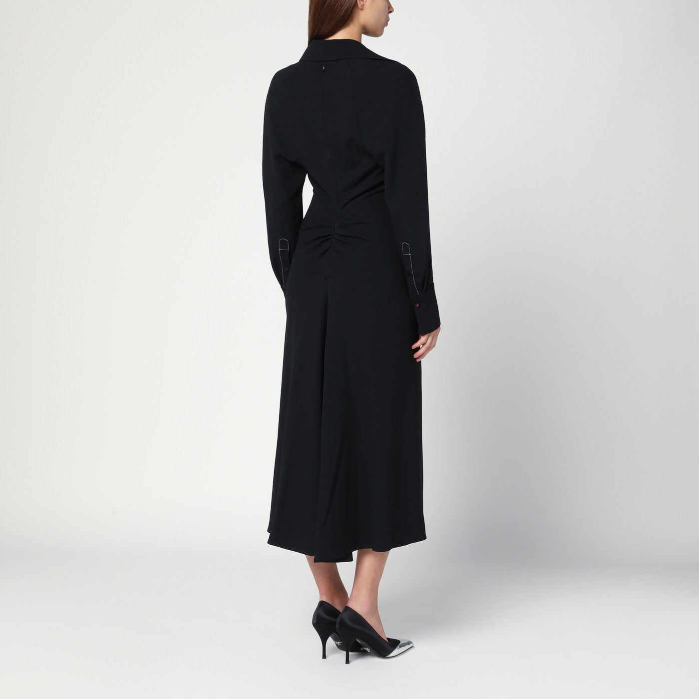 satin shirt dress midi Cobalt Warehouse Satin Batwing Split Side Midi Shirt Dress