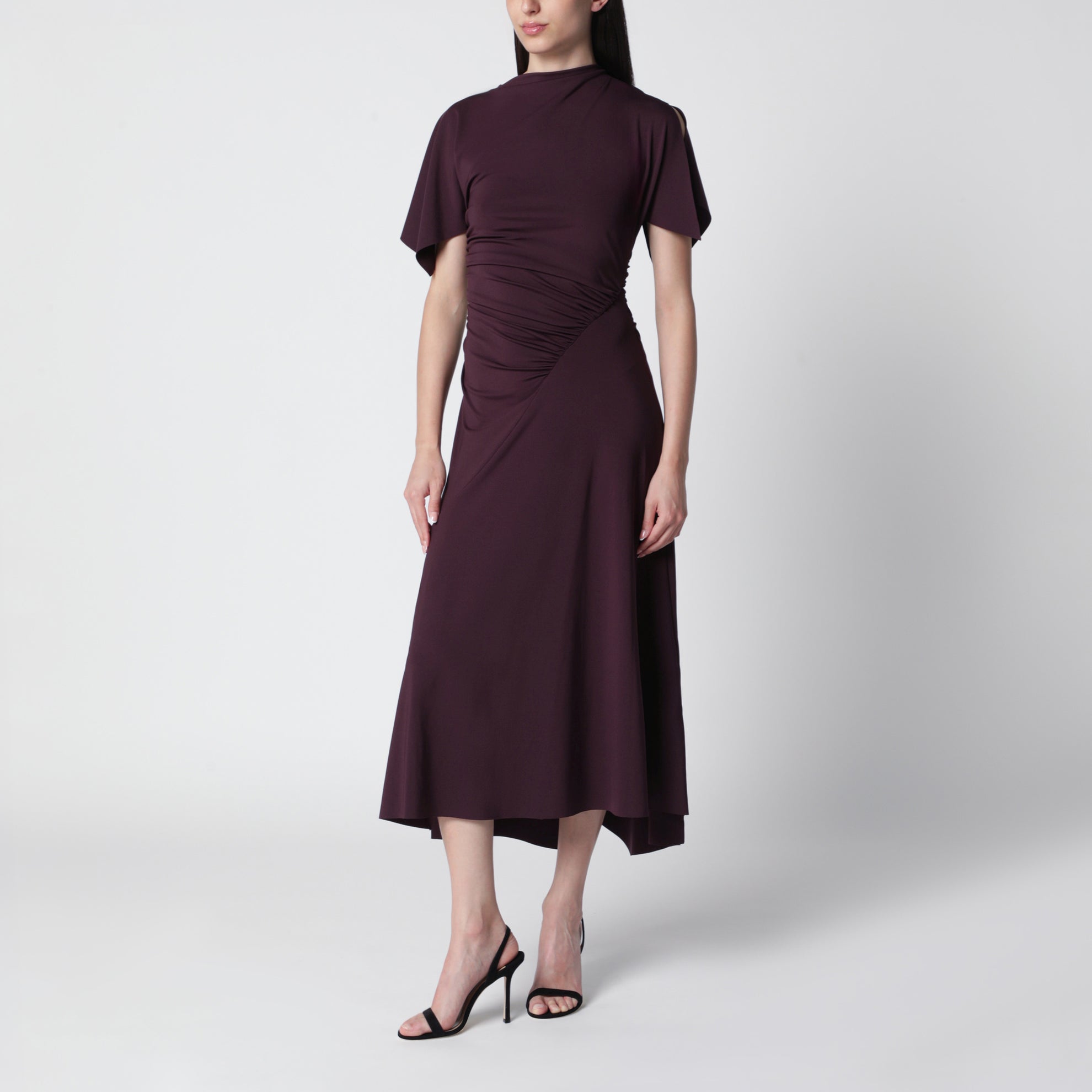 Blackcurrant black draped midi dress