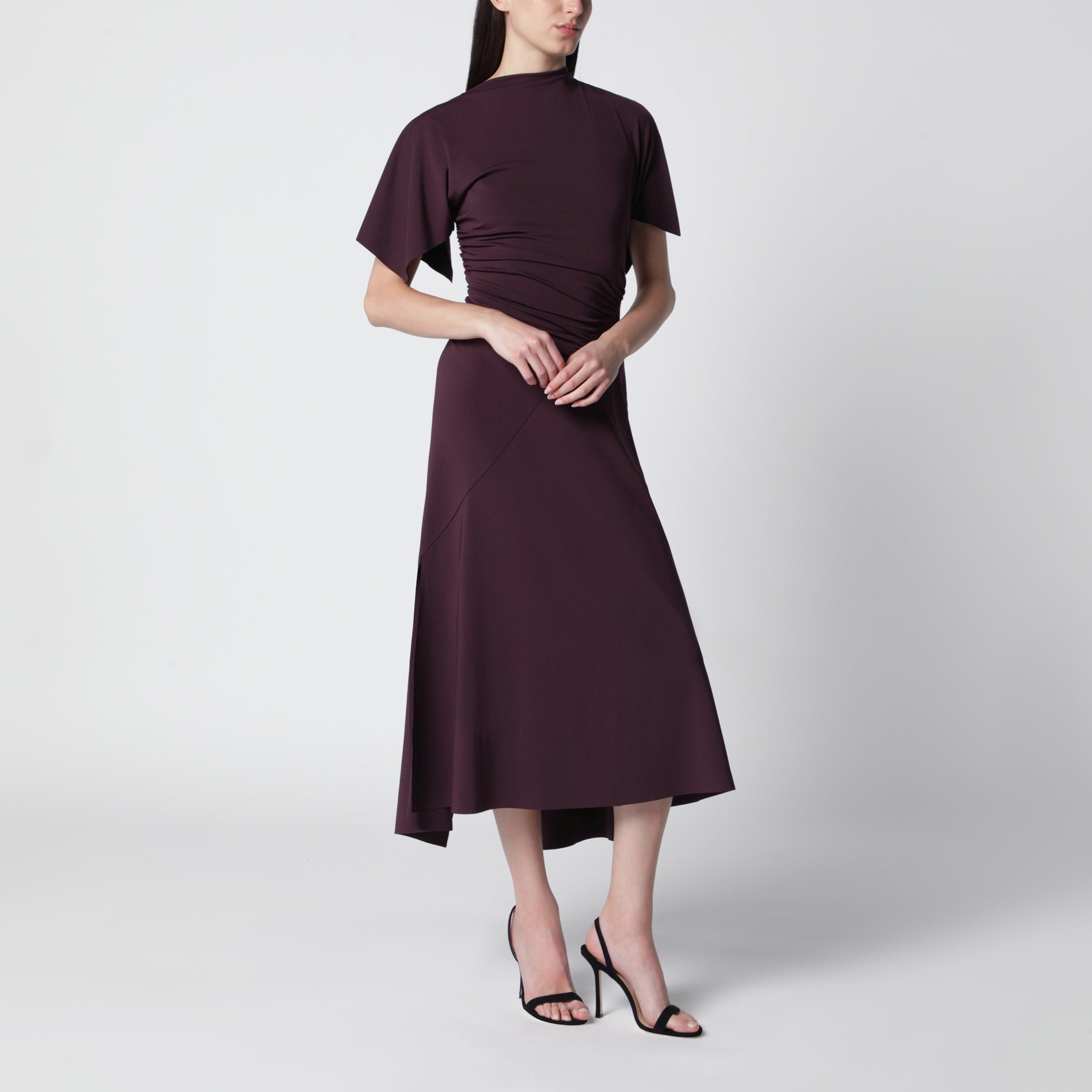 Blackcurrant black draped midi dress
