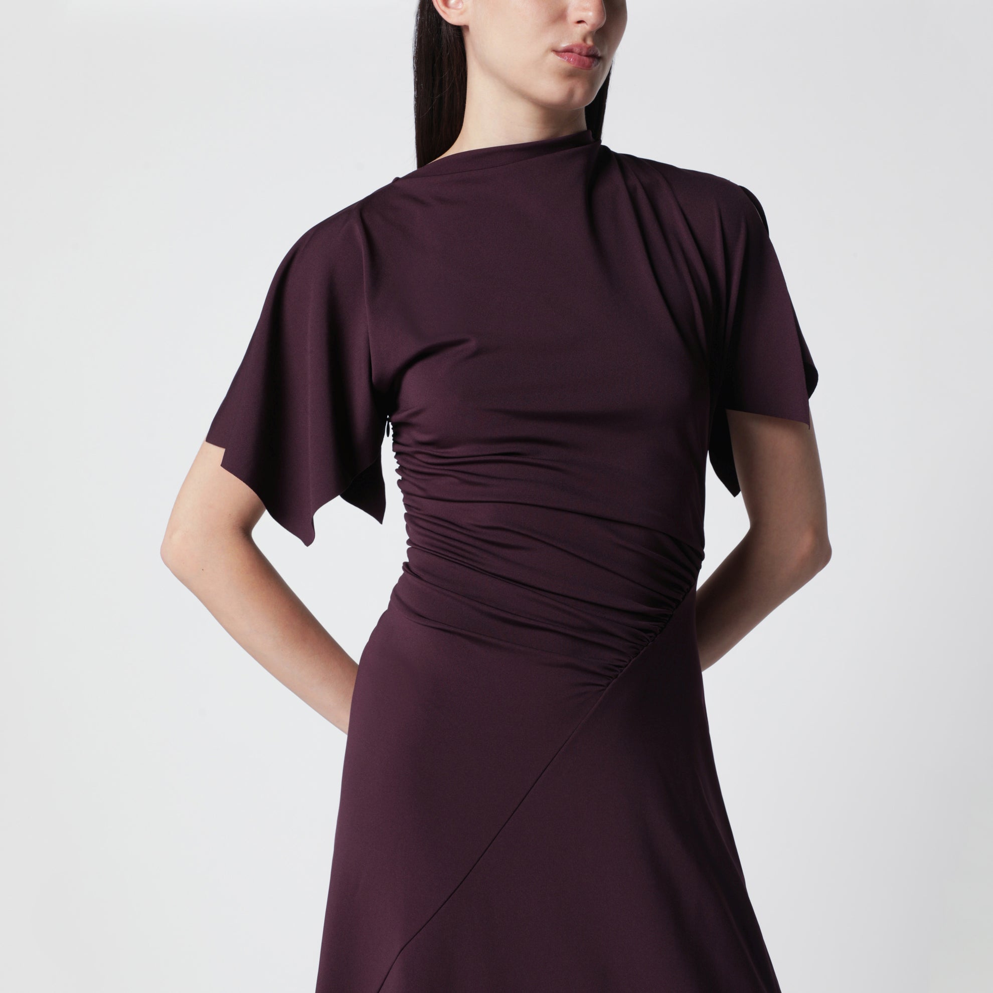 Blackcurrant black draped midi dress