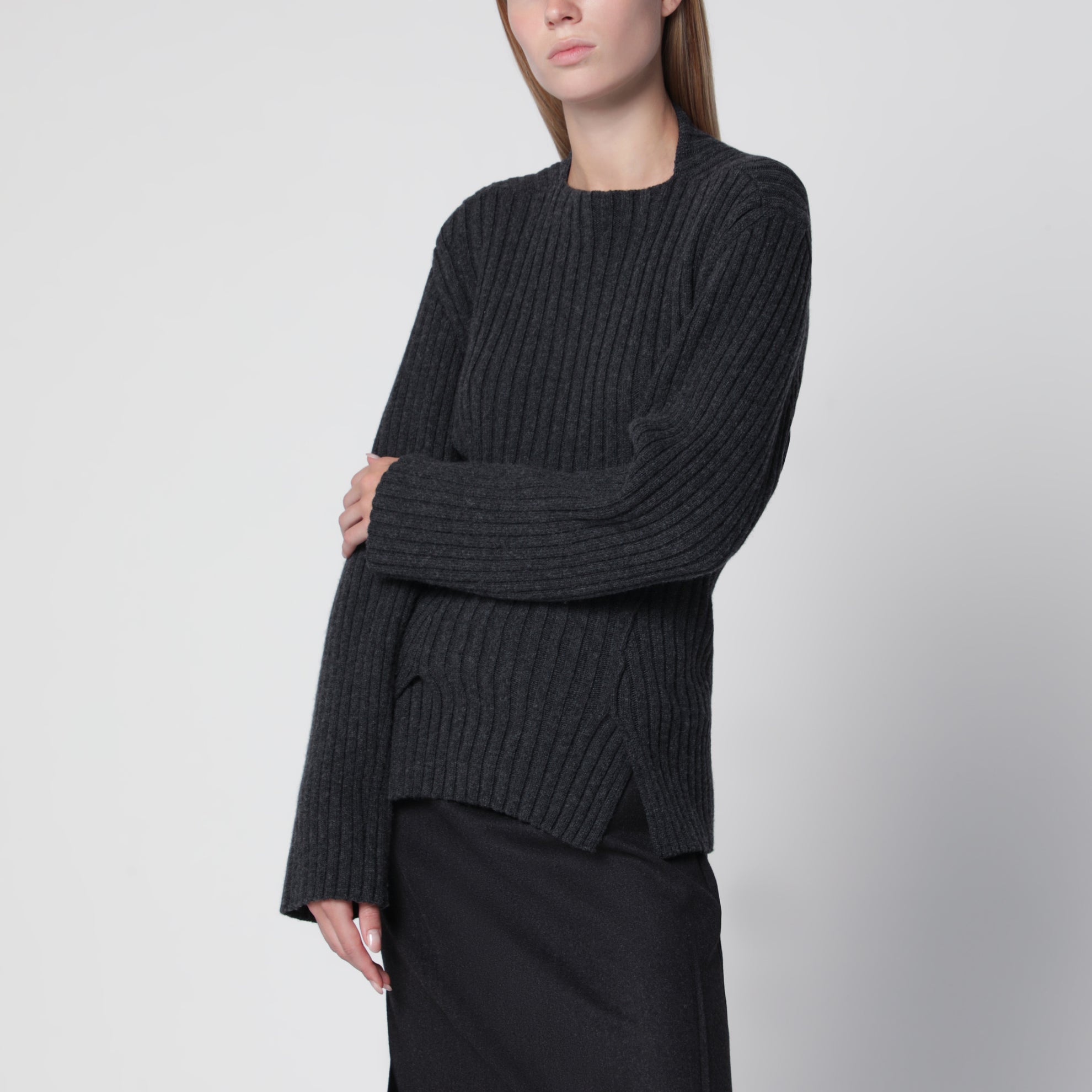Gerippter Pullover aus bordeauxfarbener Wolle und Kaschmir