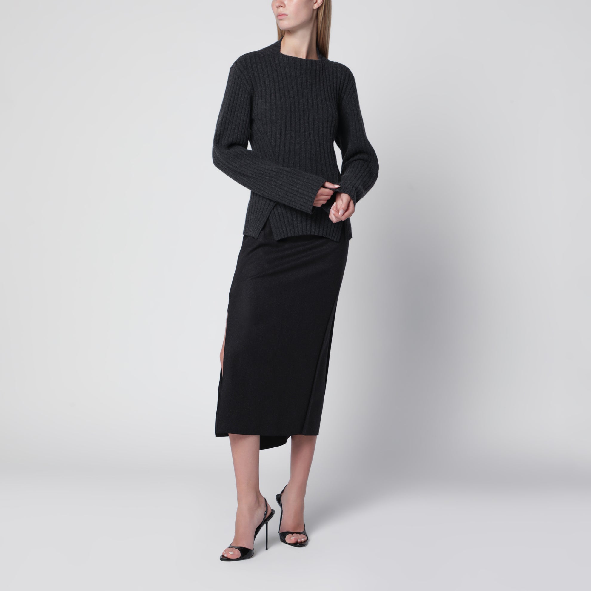 Gerippter Pullover aus bordeauxfarbener Wolle und Kaschmir