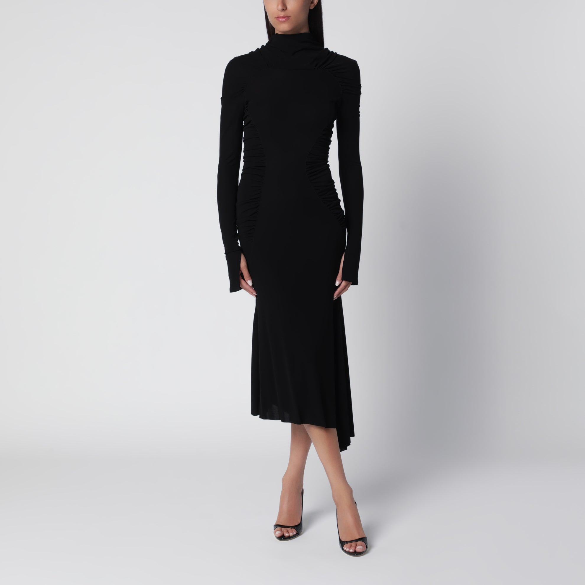Abito midi nero in viscosa