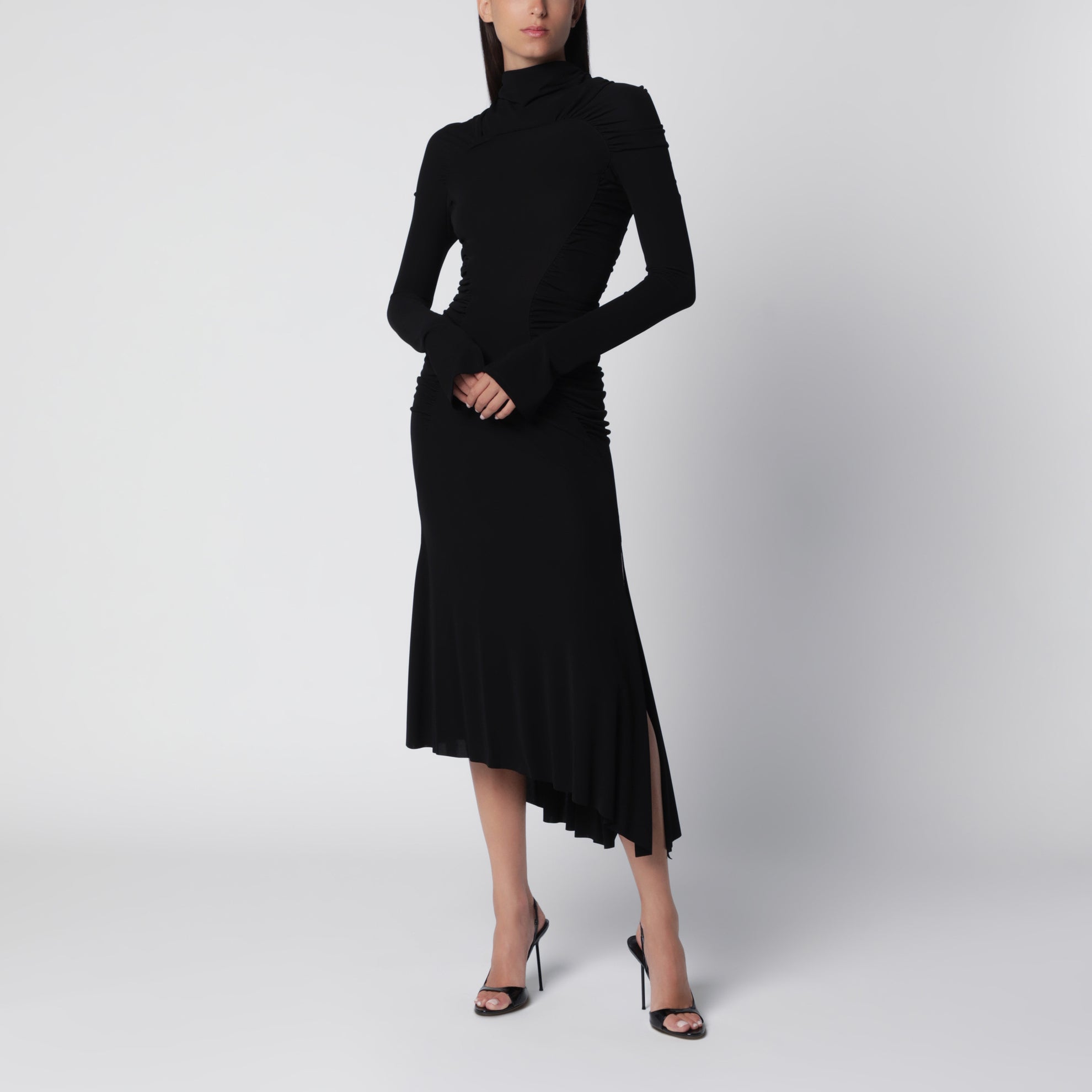 Abito midi nero in viscosa