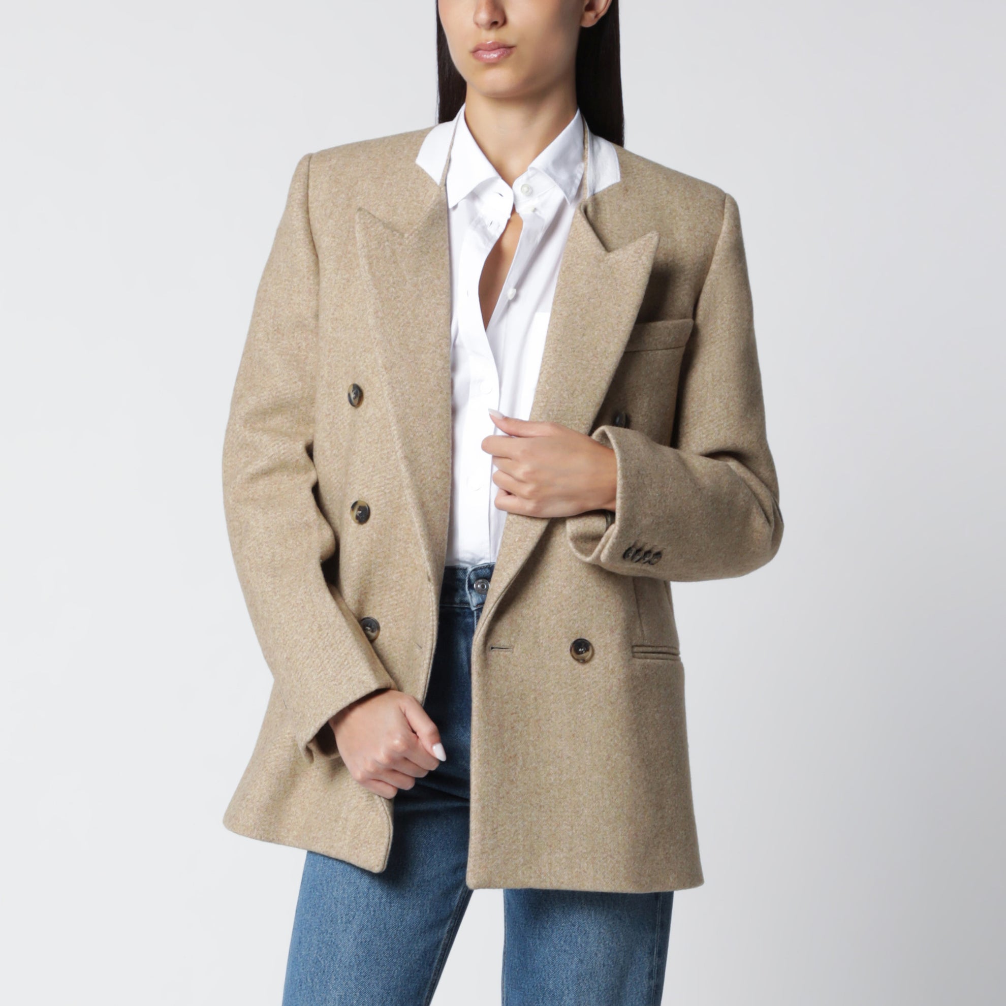 Beatrice Double-Breasted Jacket in Camel Wool